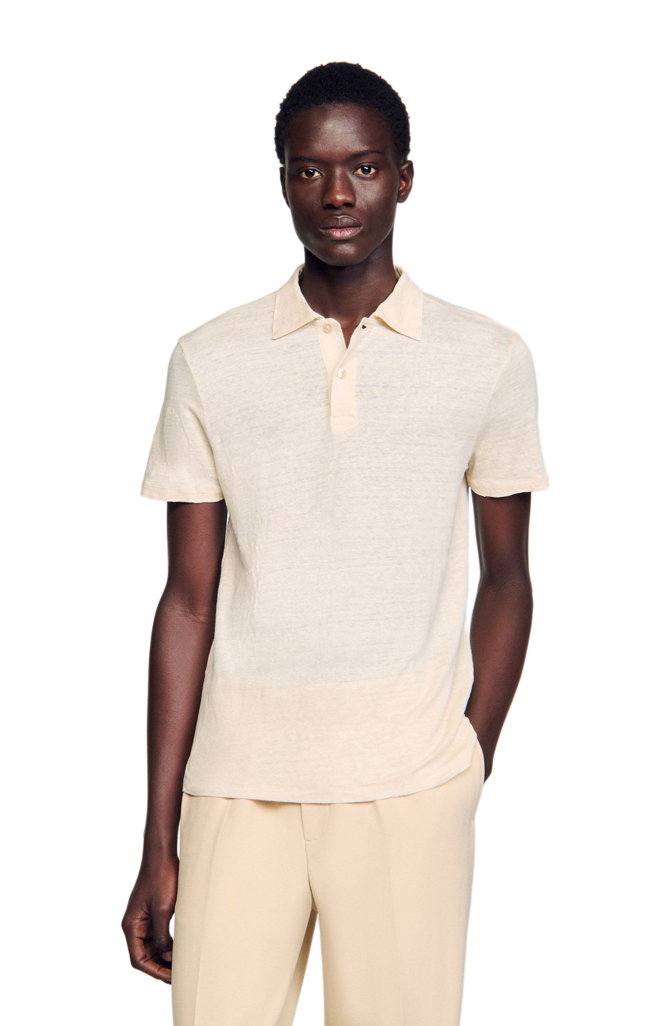 SANDRO Linen polo shirt in Ivory. at Nordstrom - 4