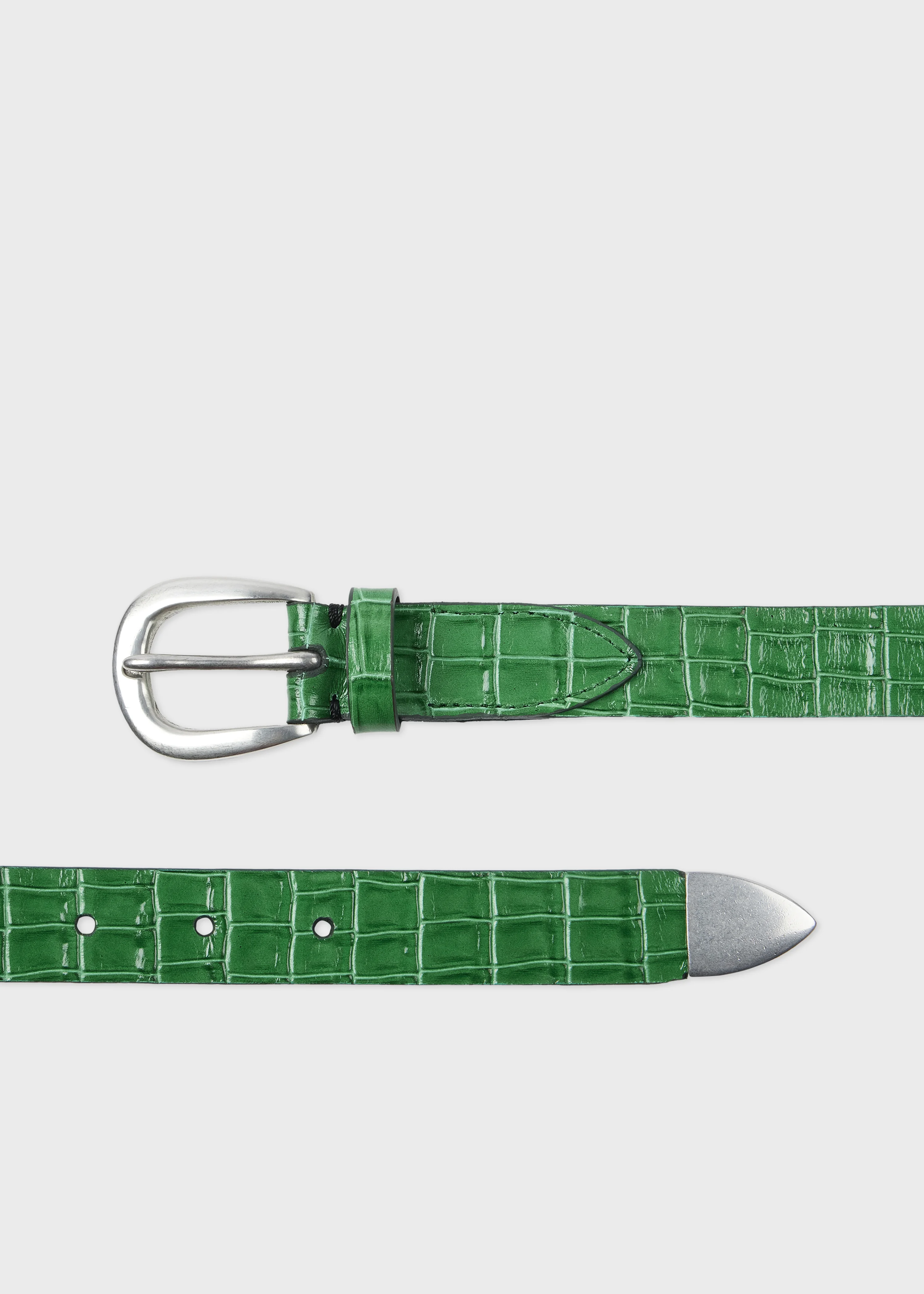 Green Croc-Emboss Leather Belt - 1