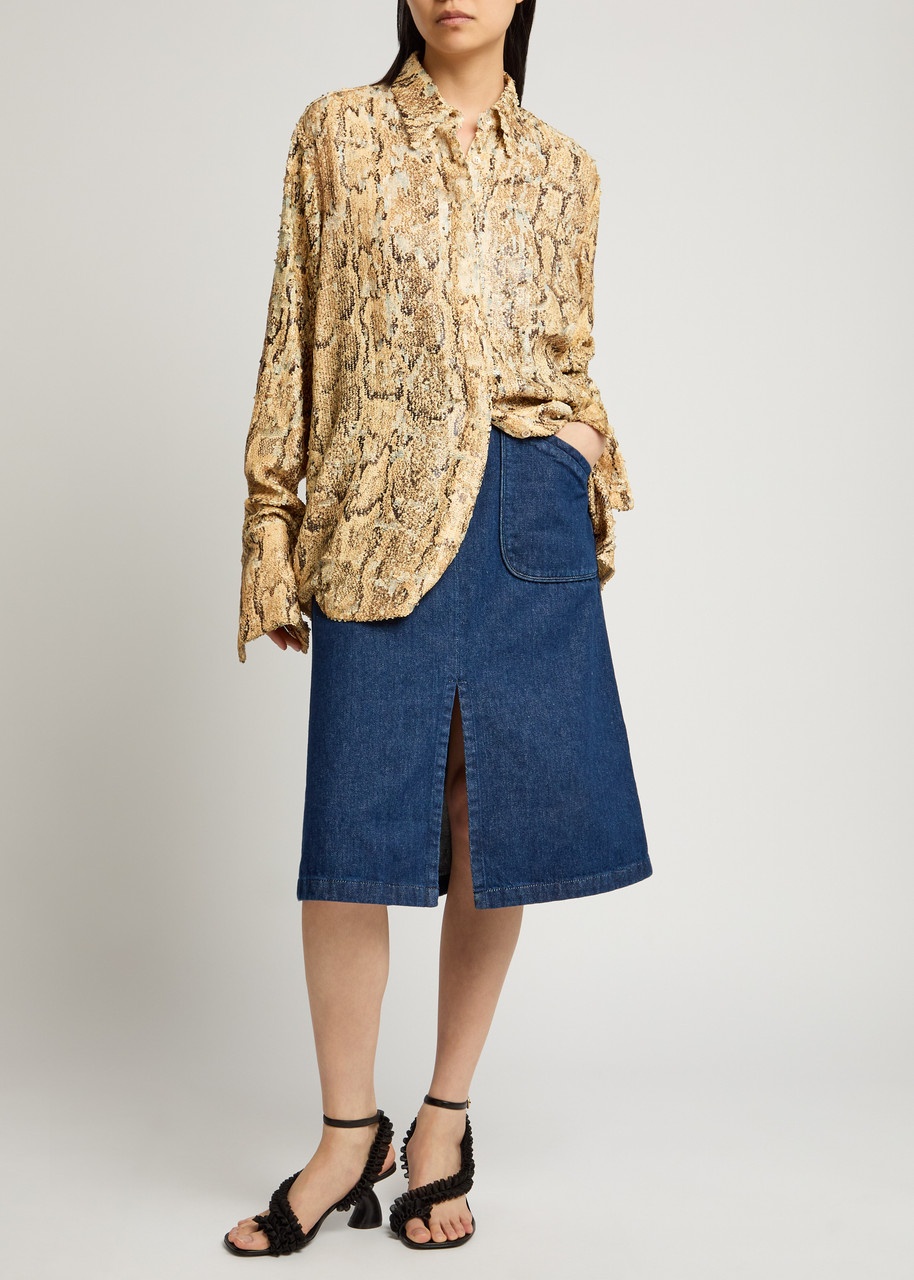 Dries Van Noten Celine Python-print Sequin-embellished Shirt - 4