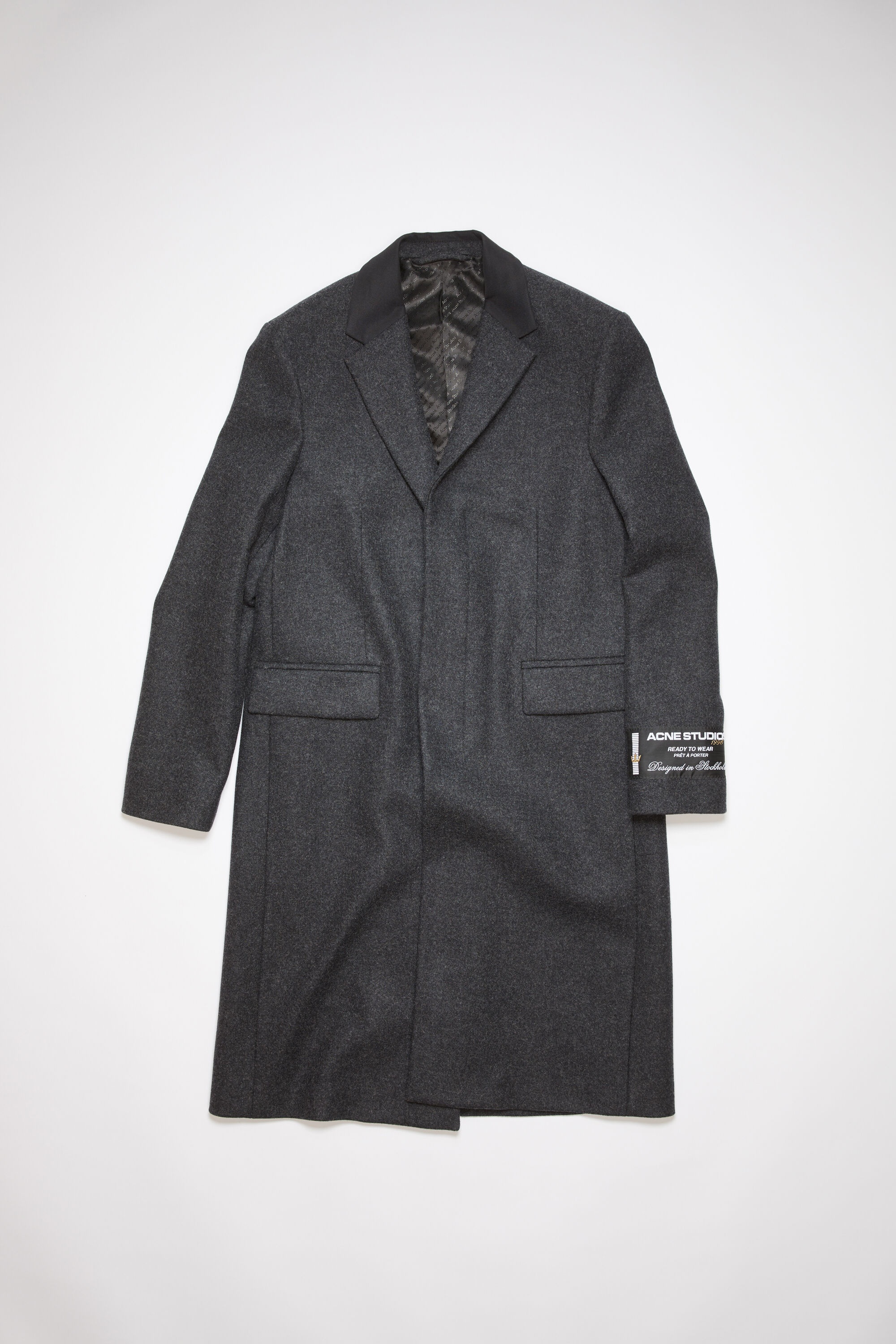 Single-breasted wool blend coat - Dark Grey Melange - 7