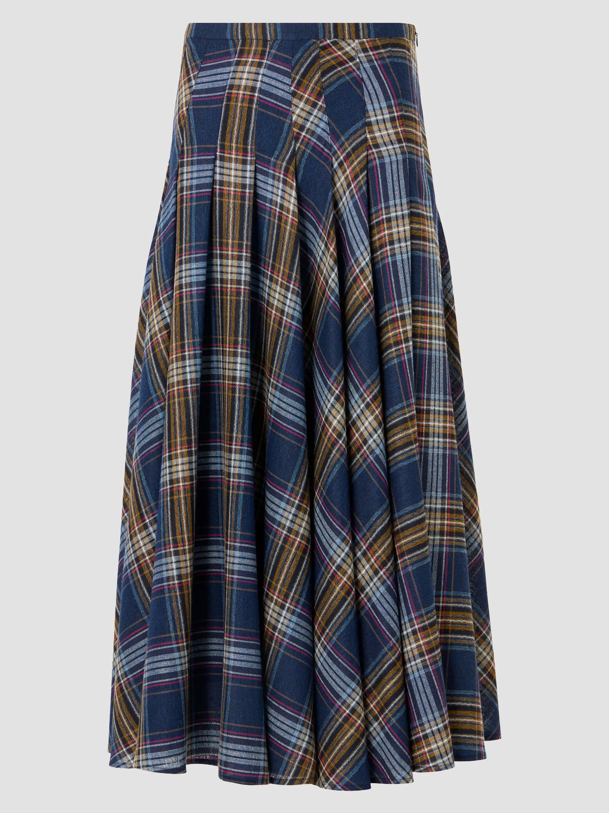 Women's Plaid Lightweight Wool Blend Shelley Midi Skirt - Navy Multicolor - 1