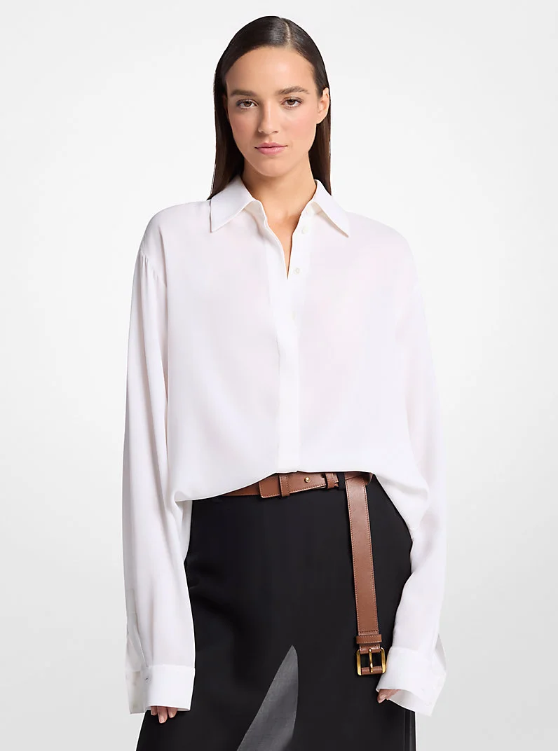 Silk Georgette Boyfriend Button Down Shirt - 1