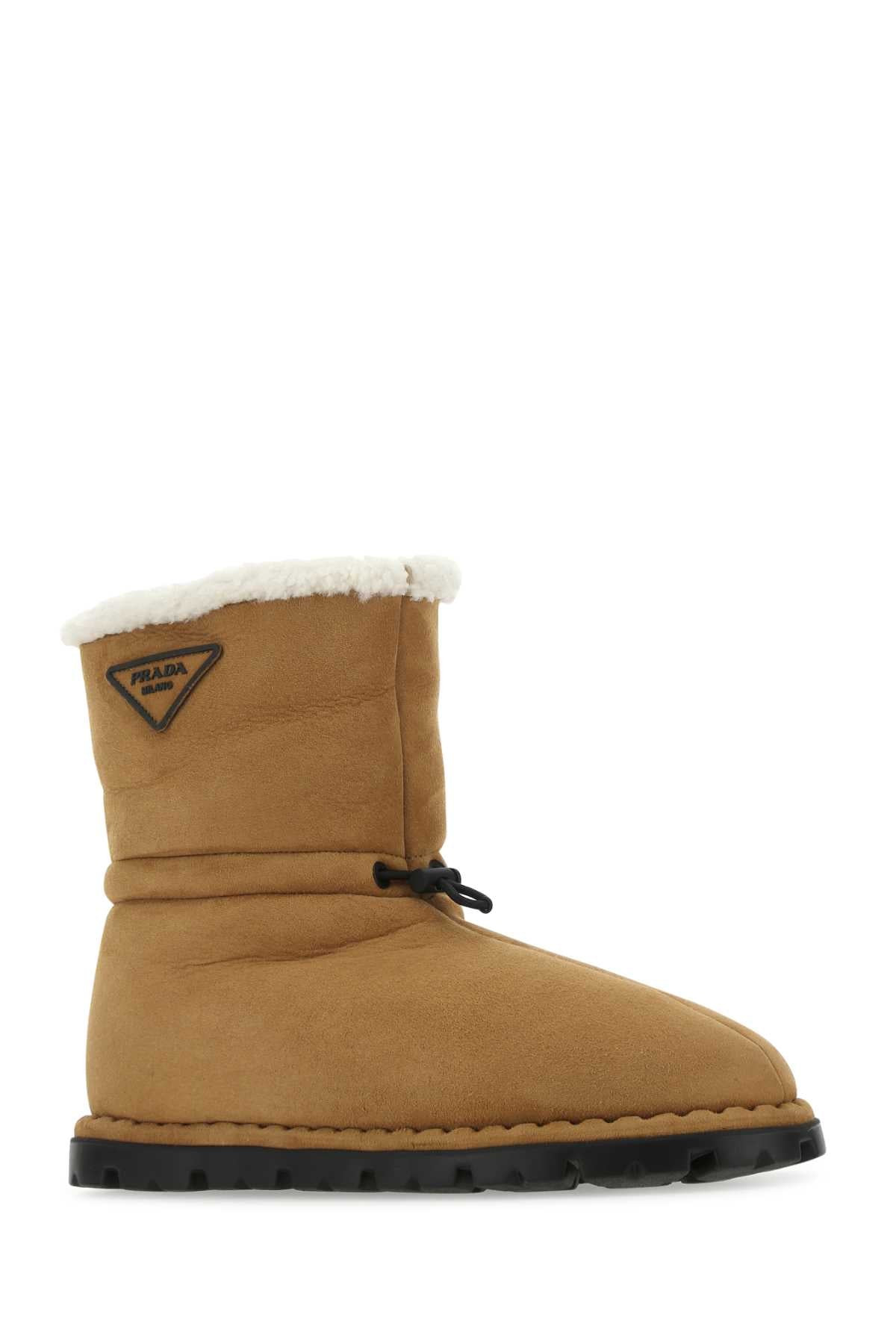 Prada Men Camel Shearling Ankle Boots - 2