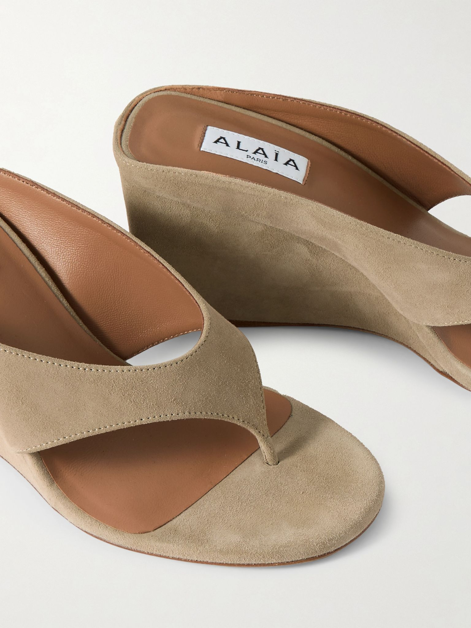 Tong 75 suede wedge sandals Beige - 4