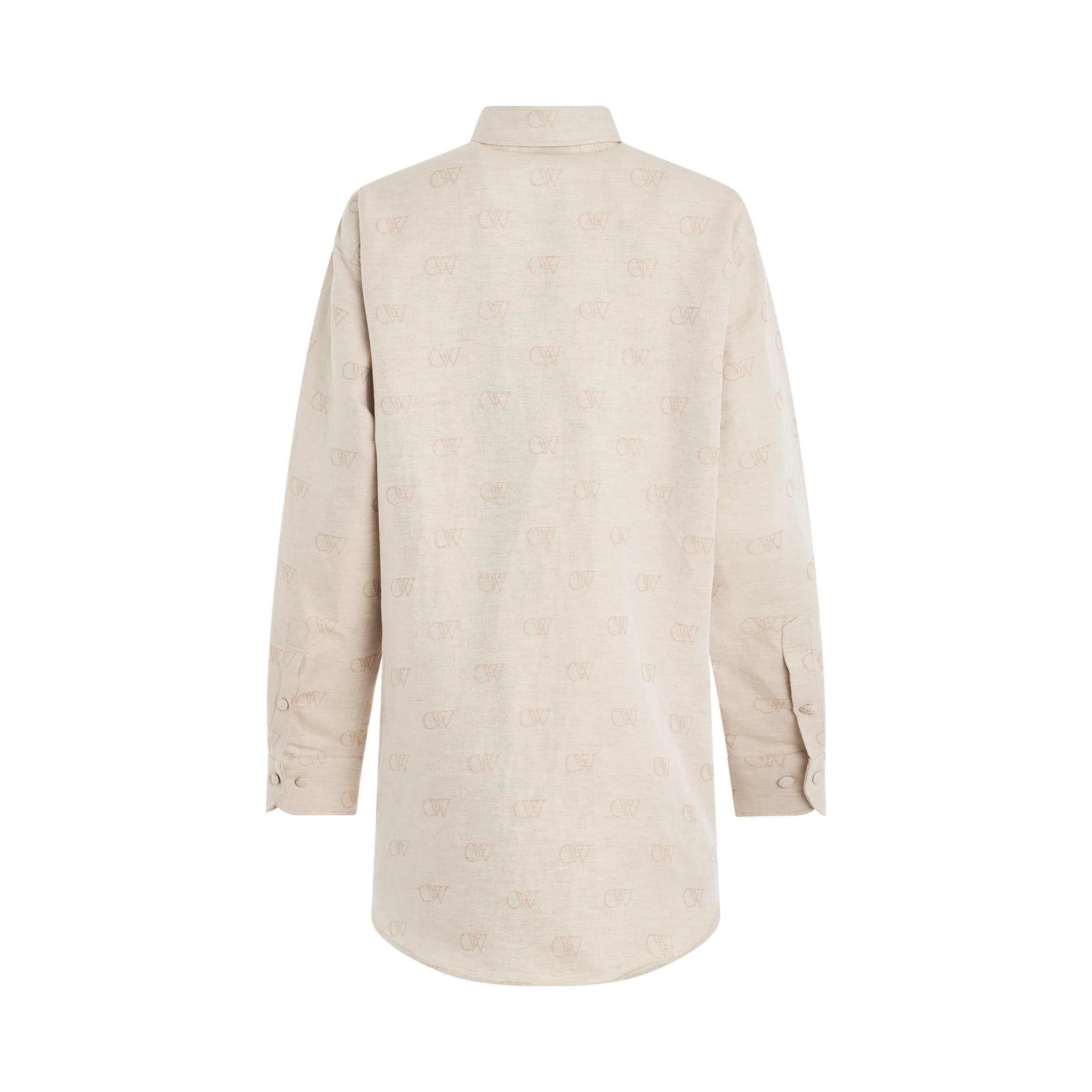 Linen Jacquard Overshirt in Cream - 4