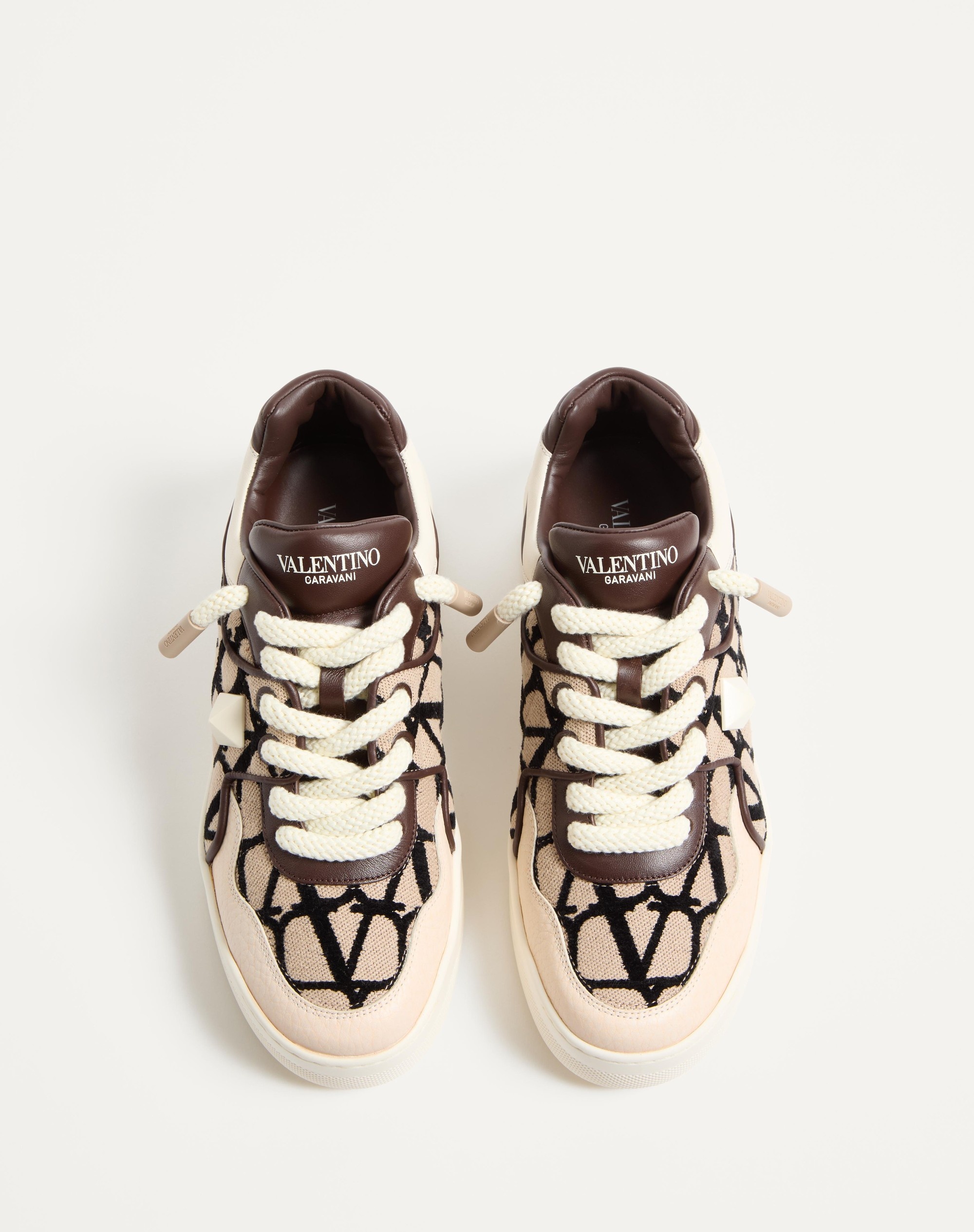 ONE STUD XL LOW-TOP SNEAKER IN NAPPA LEATHER AND TOILE ICONOGRAPHE FABRIC - 5
