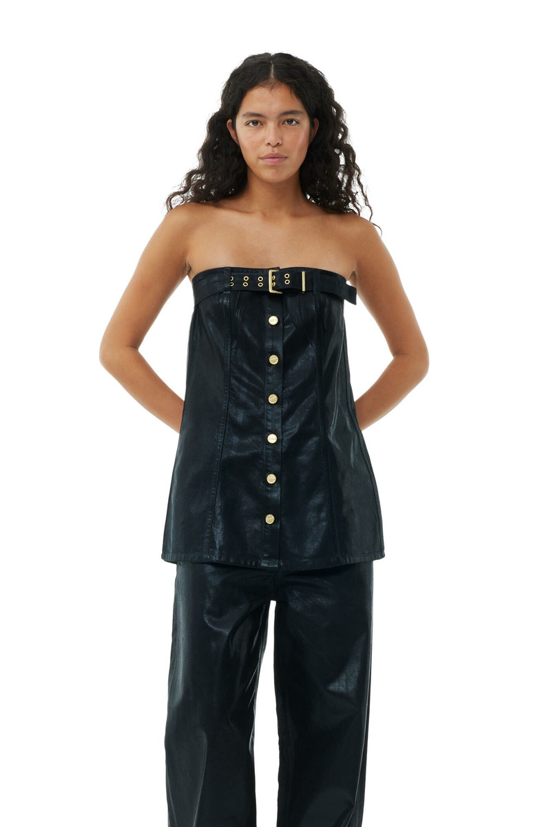 GANNI BLACK FOIL DENIM CORSAGE outlook