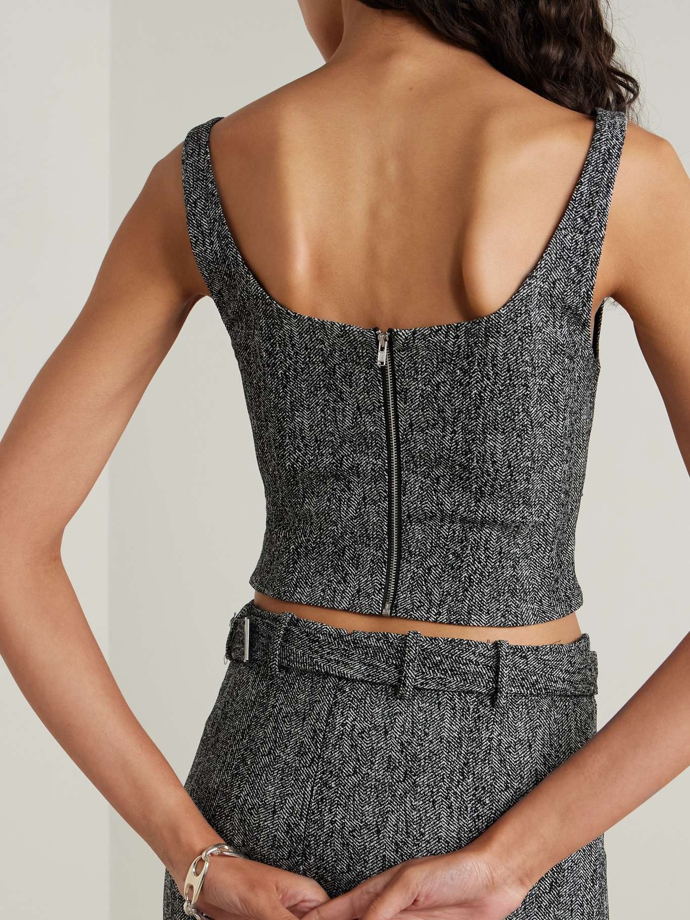 Wells cropped herringbone tweed top - 3