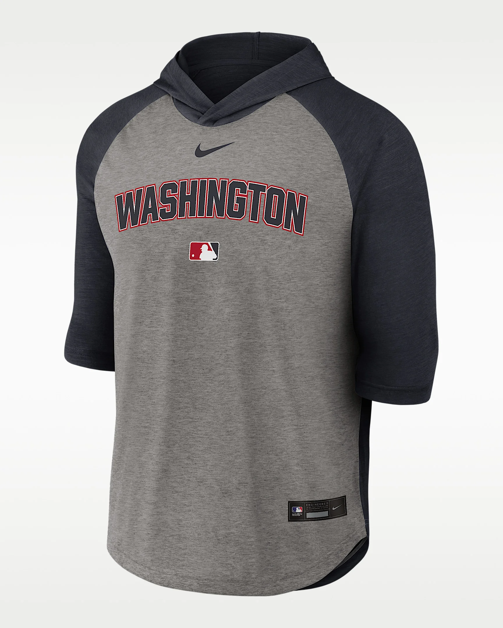Washington Nationals Authentic Collection Flux Men's Nike Dri-FIT MLB 3/4-Sleeve Hooded T-Shirt - 1