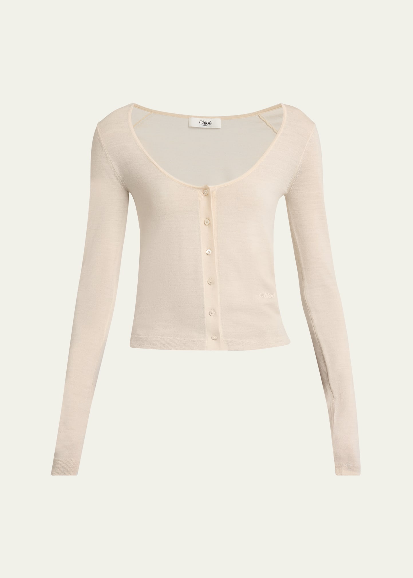 Scoop-Neck Fitted Wool Cardigan - 1