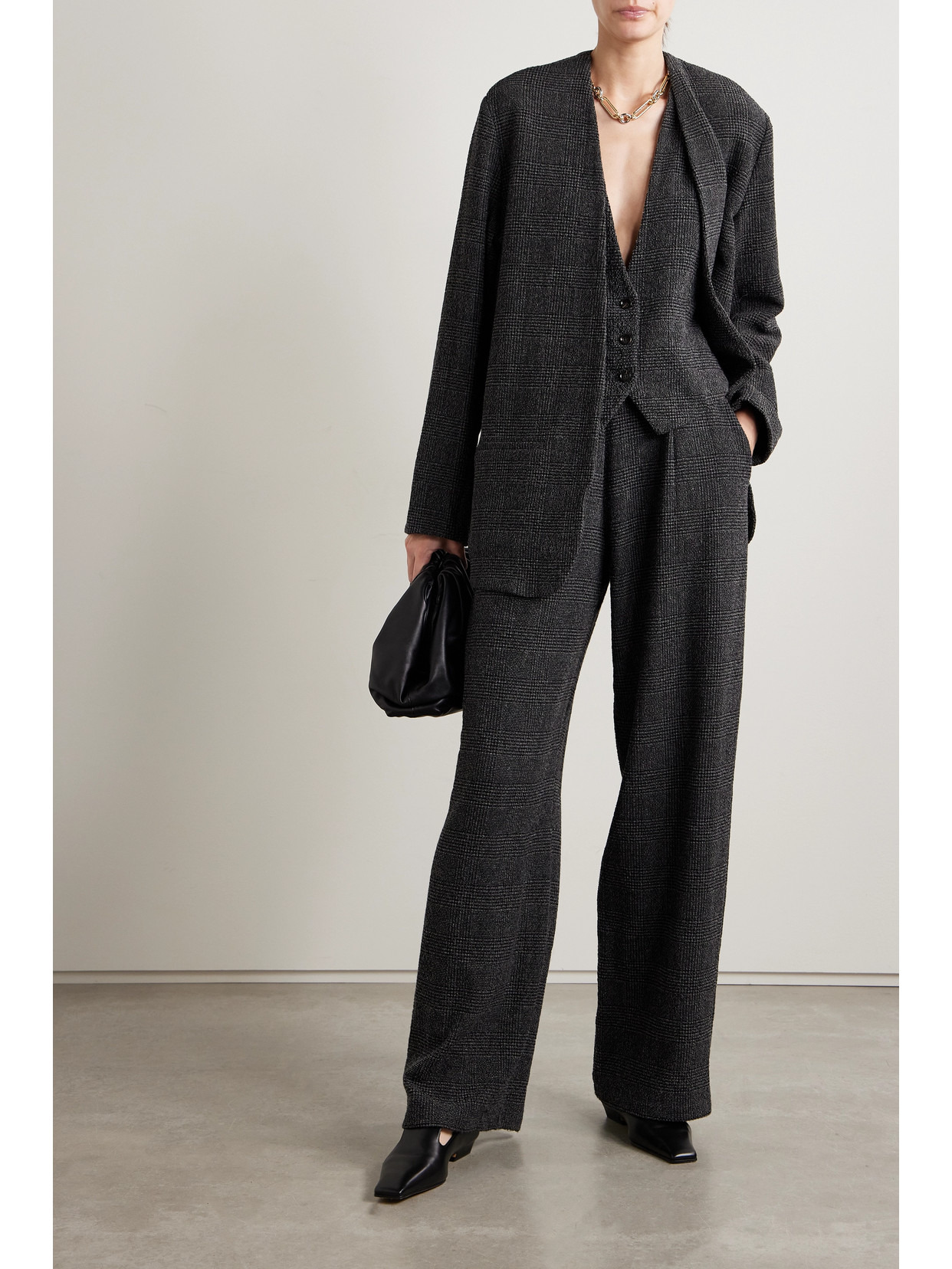 Austyn Pleated Prince Of Wales Checked Alpaca-blend Wide-leg Pants - 2