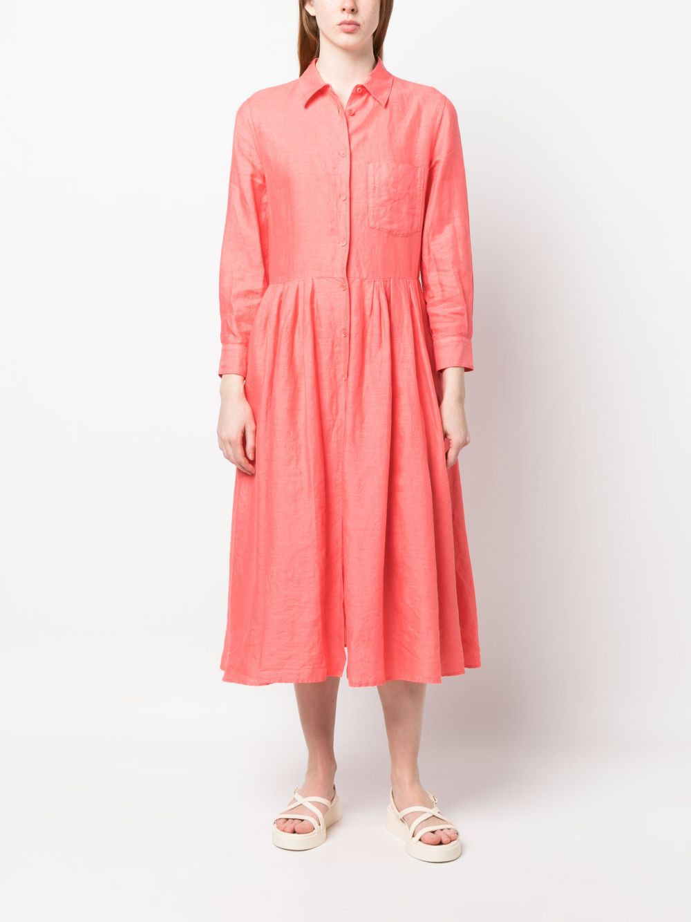 long-sleeve midi shirt dress - 6
