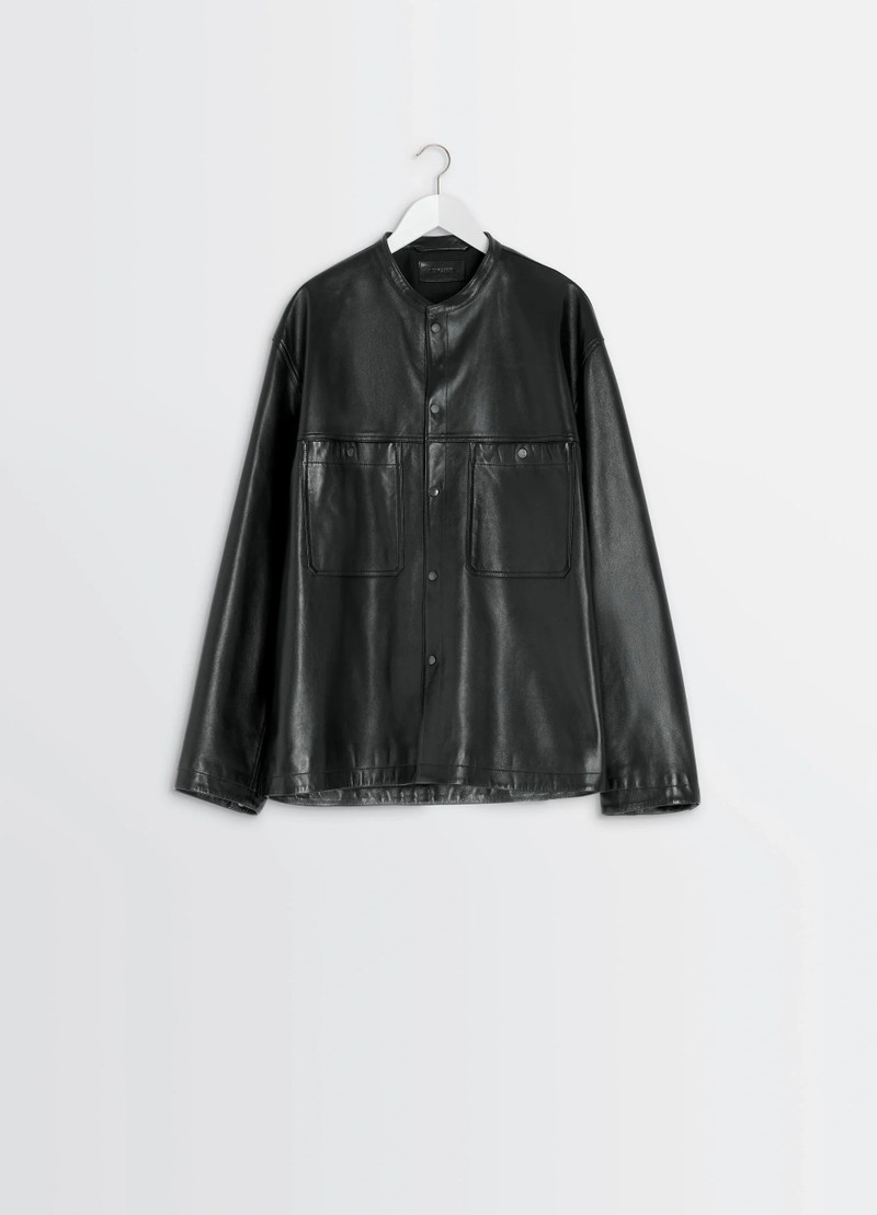 LEATHER COLLARSTAND OVERSHIRT - 1