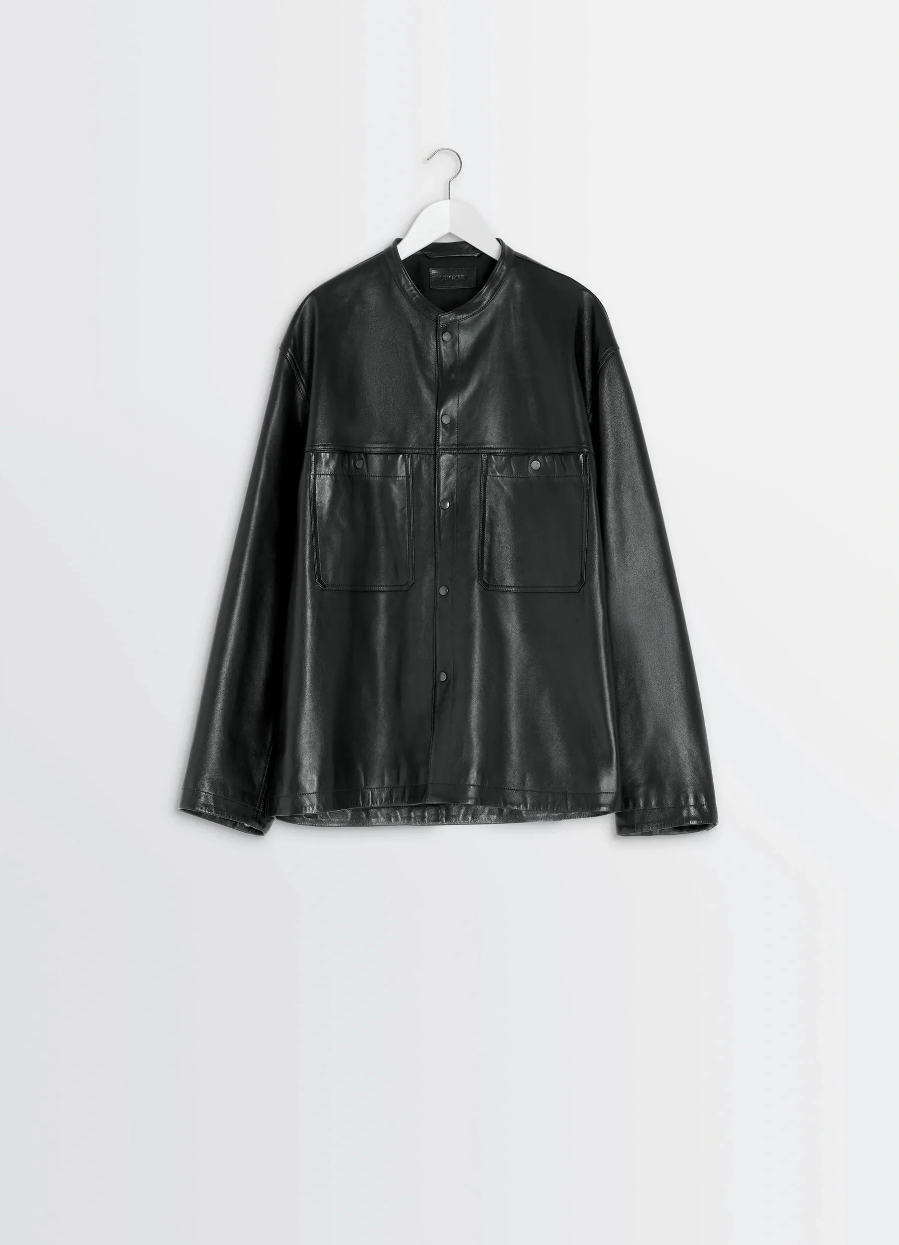LEATHER COLLARSTAND OVERSHIRT - 1