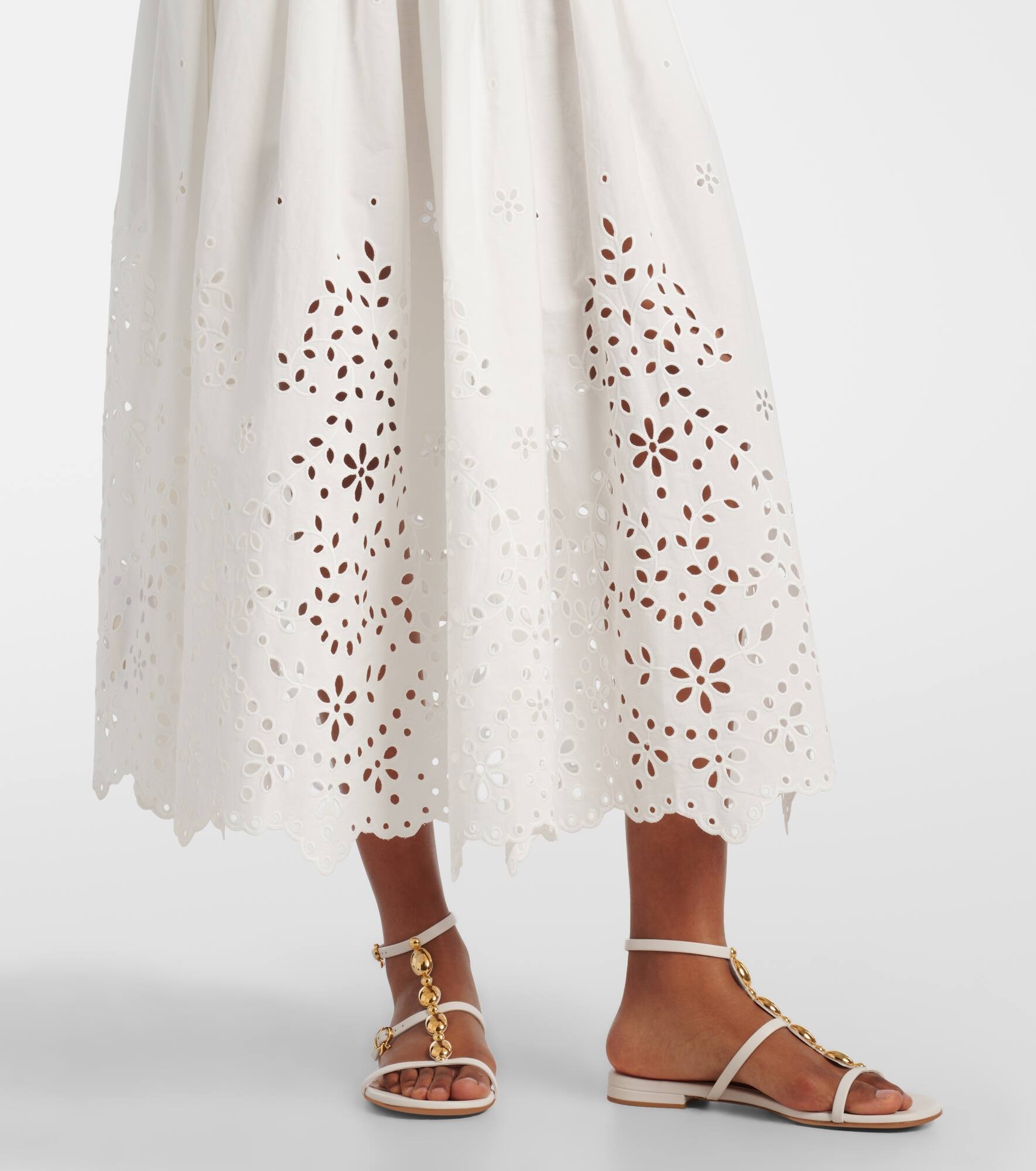 Broderie anglaise cotton midi skirt - 5