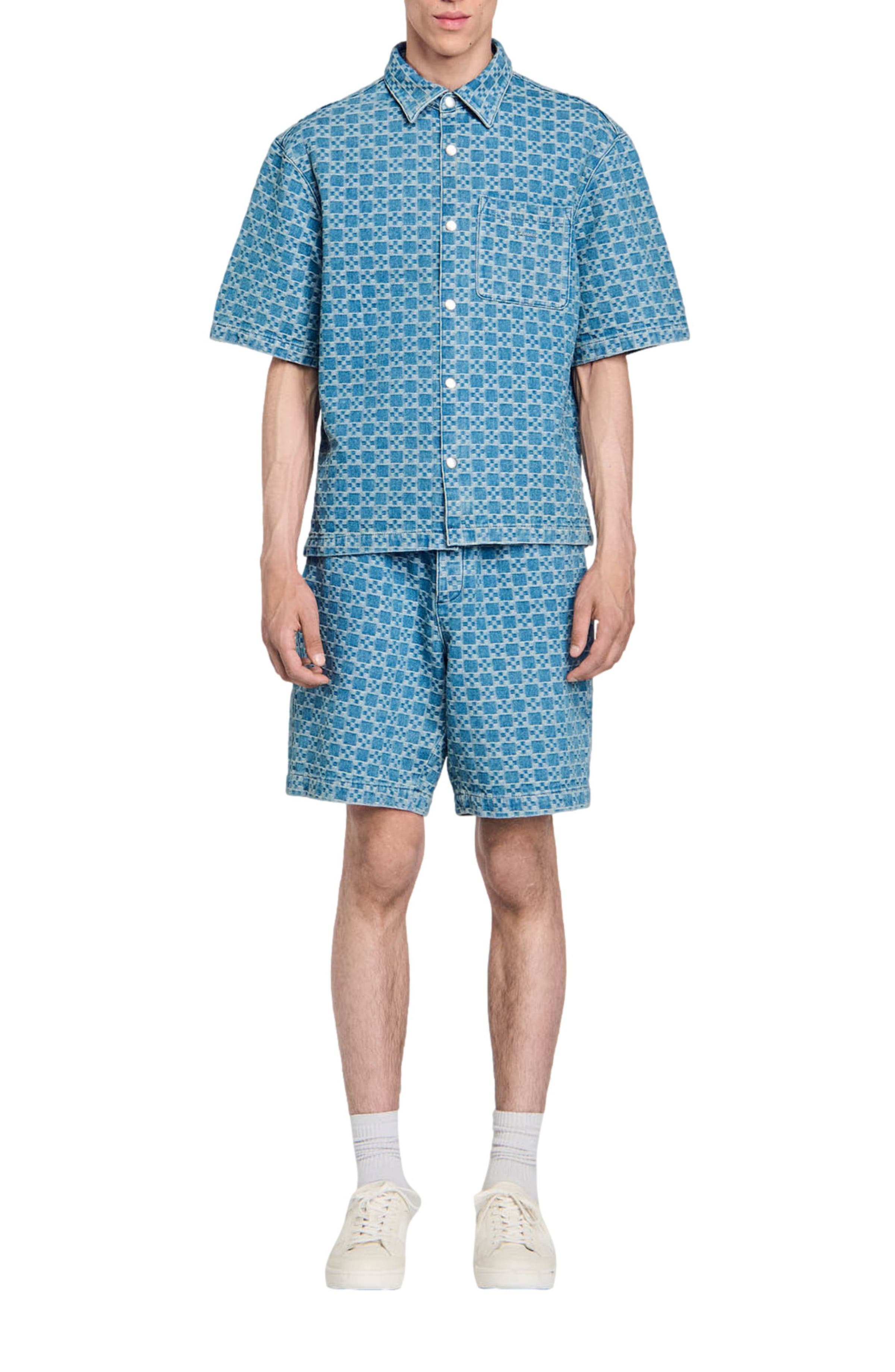 SANDRO Square cross denim shirt in Sky Blue at Nordstrom - 4