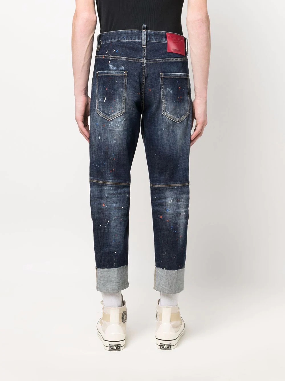 distressed paint-splatter jeans - 4