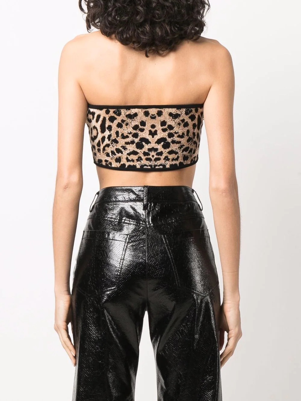 knitted leopard-print bandeau top - 4