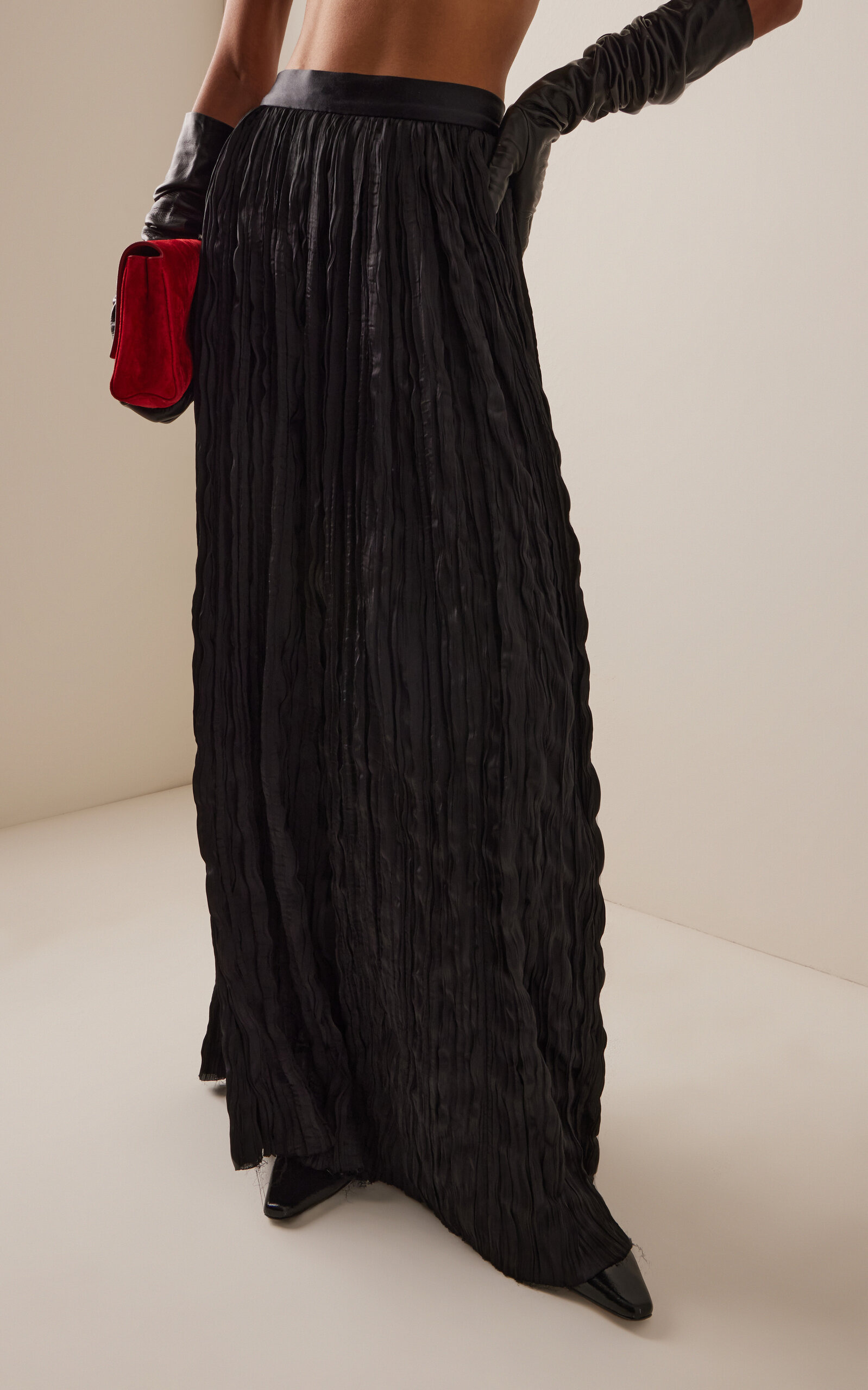 Emma Pleated Satin Maxi Skirt black - 3