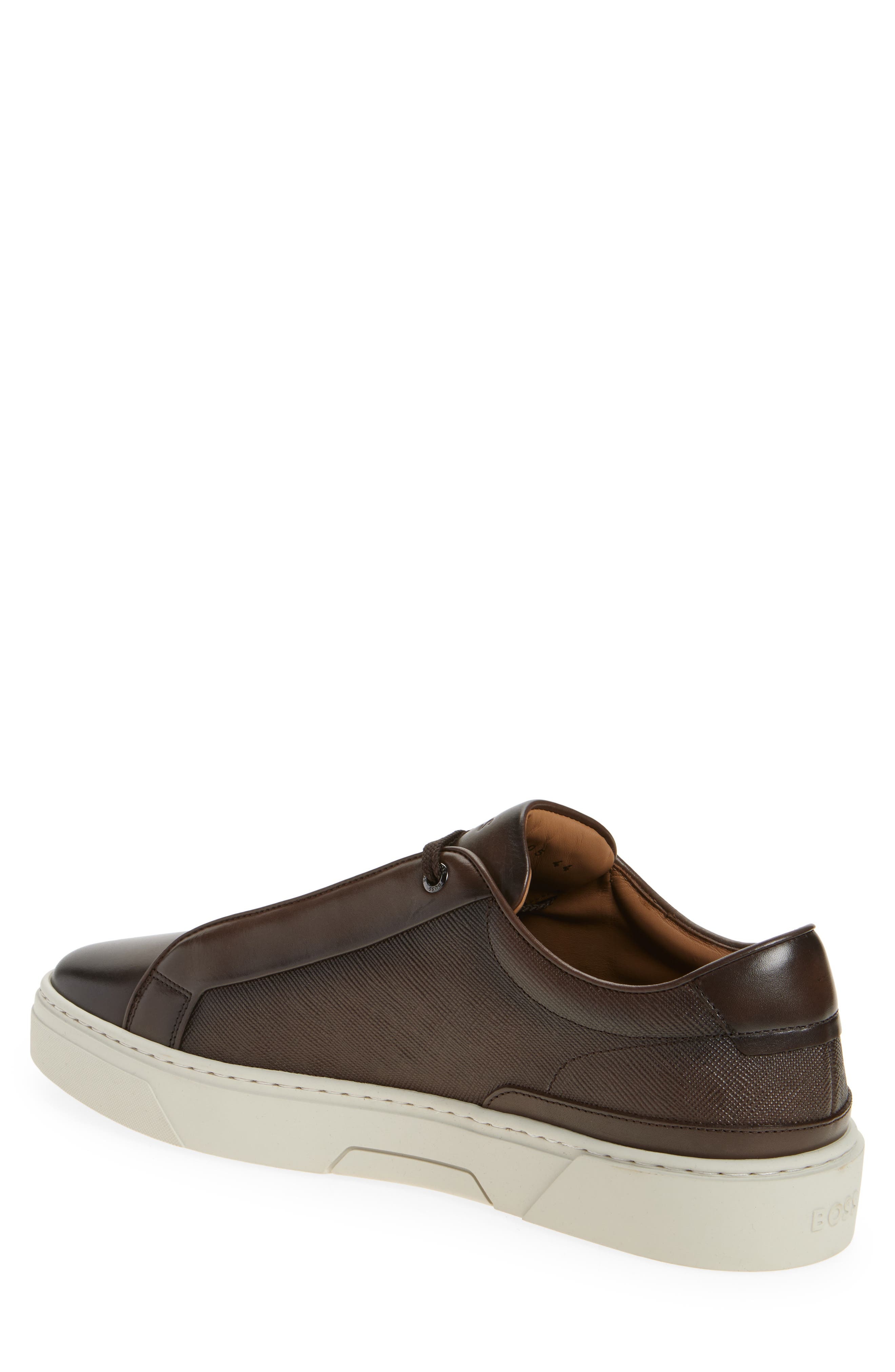 BOSS Gary Textured Leather Low Top Sneaker in Dark Brown at Nordstrom - 2