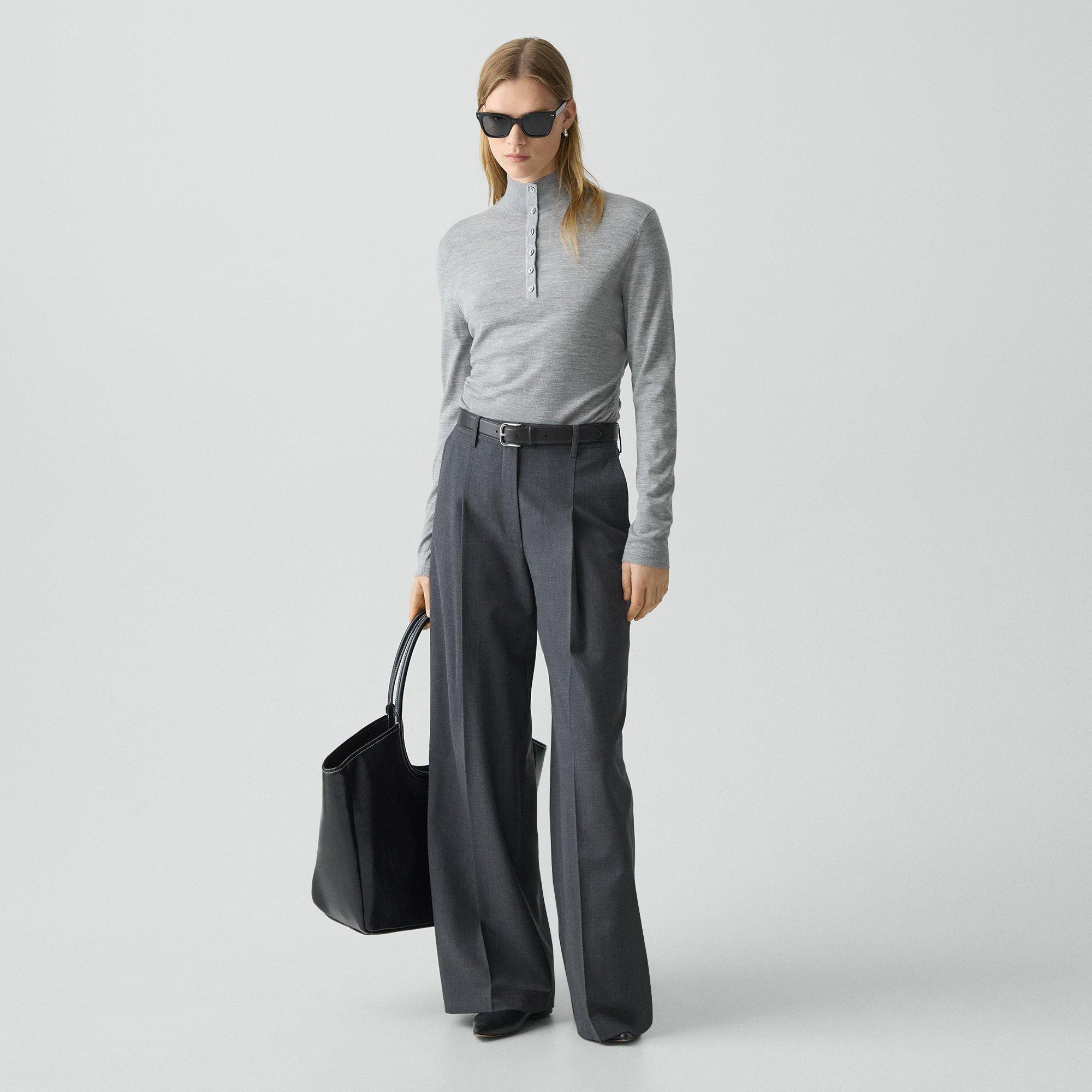 Shirred Henley Sweater in Regal Wool - 6