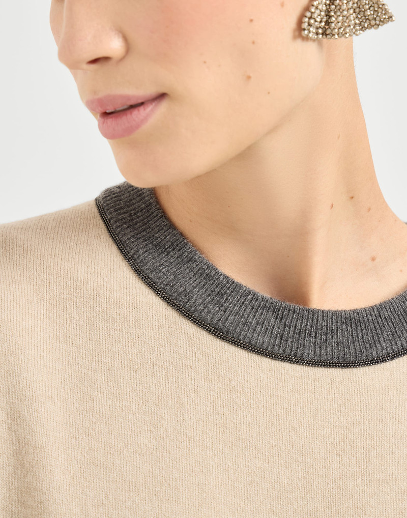 Virgin wool, cashmere and silk knit dress with monili 3