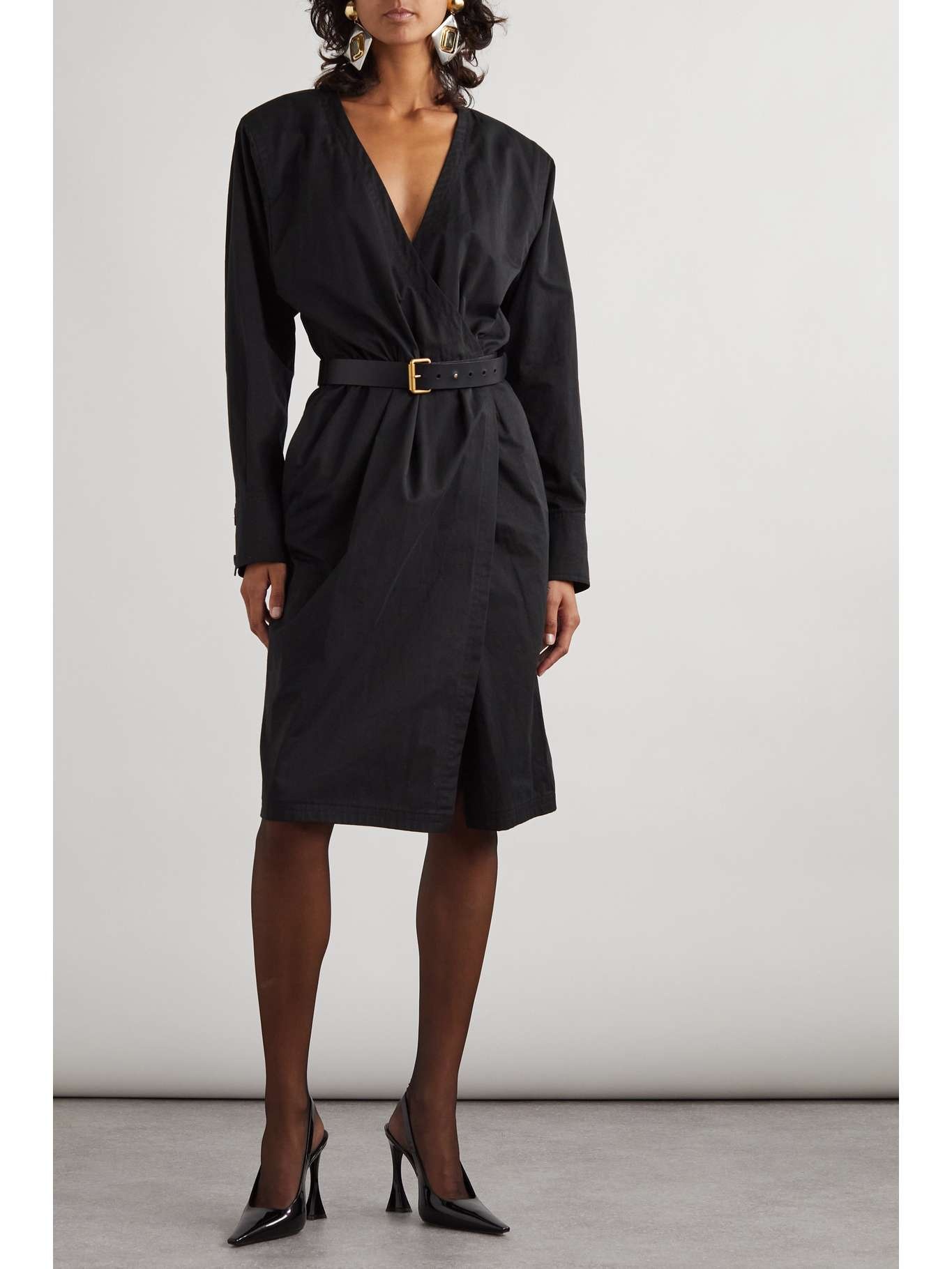 ワンピース SAINT LAURENT TWILL SHORT DRESS SAINT LAURENT Belted wrap-effect cotton-blend twill mini