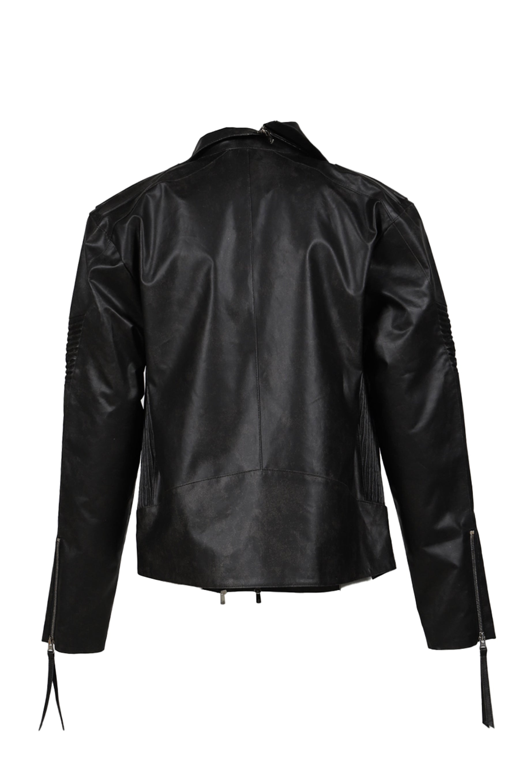 ASYMMETRICAL EMBOSSING LEATHER JACKET / BLK - 2