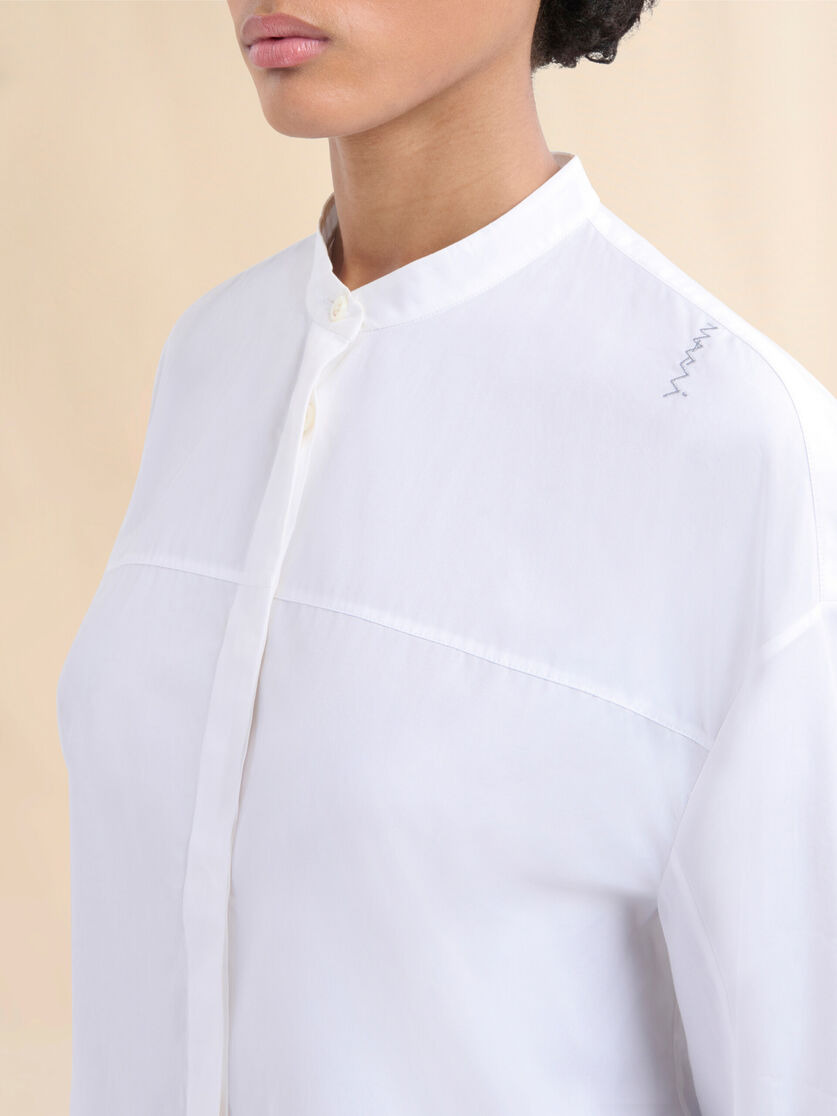WHITE ORGANIC COTTON SHIRT WITH MANDARIN COLLAR AND MARNI SYMBOL - 4
