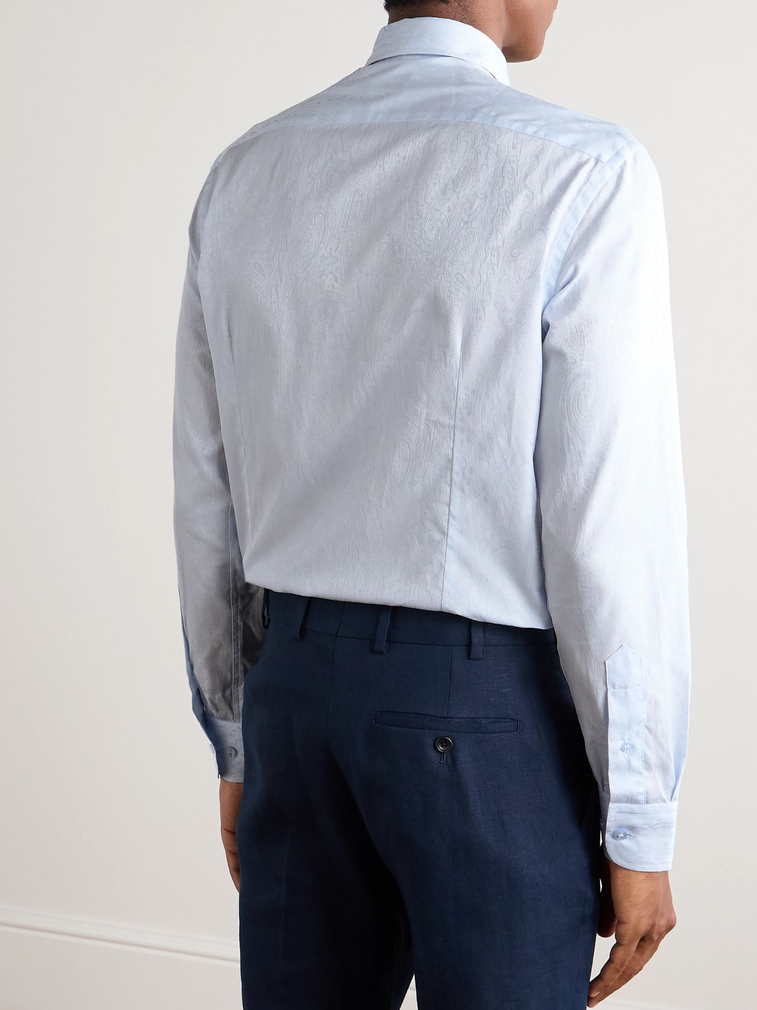Roma Cutaway-Collar Paisley-Jacquard Cotton Shirt Blue - 3