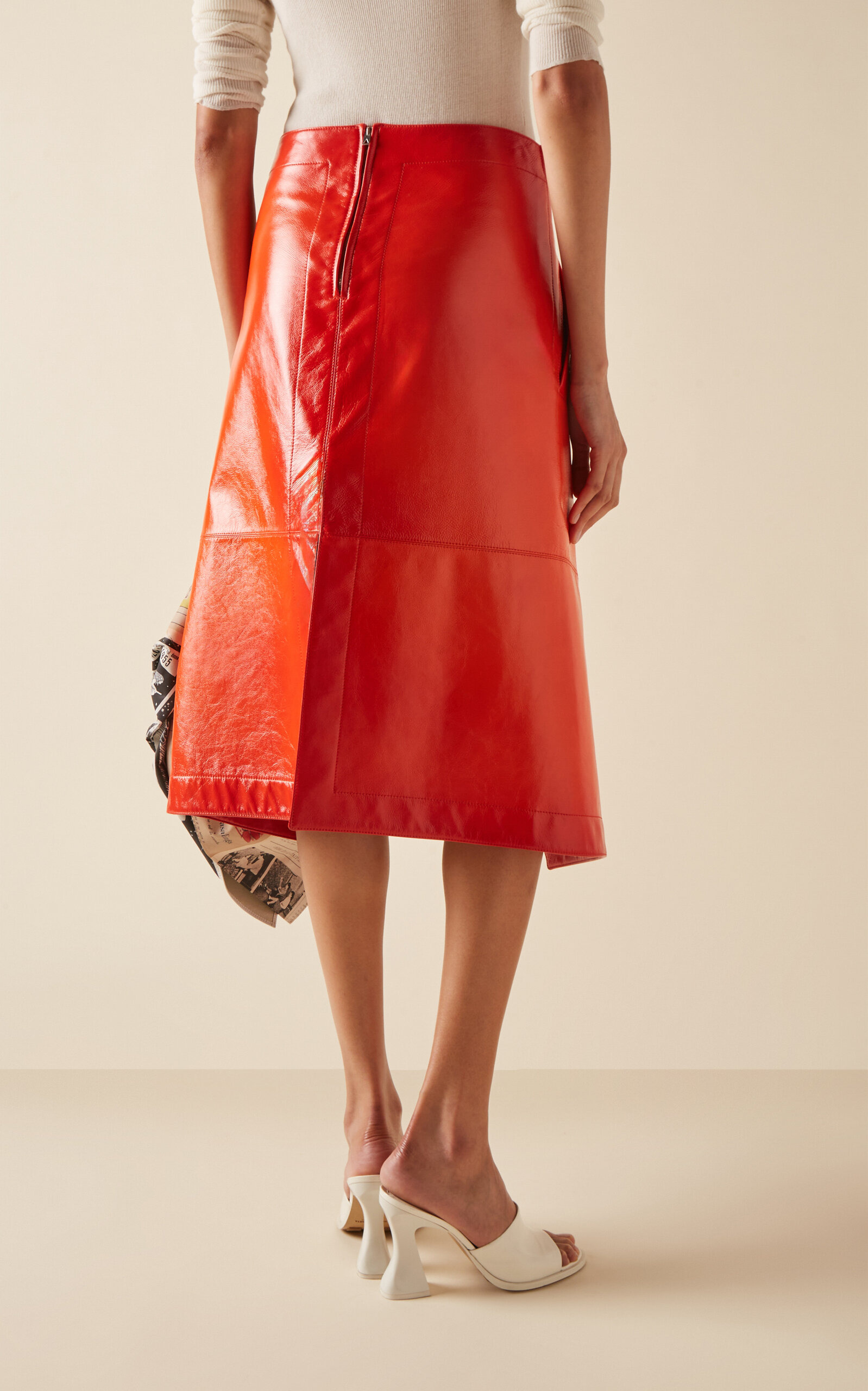 Degrade-Leather Midi Wrap Skirt red - 4