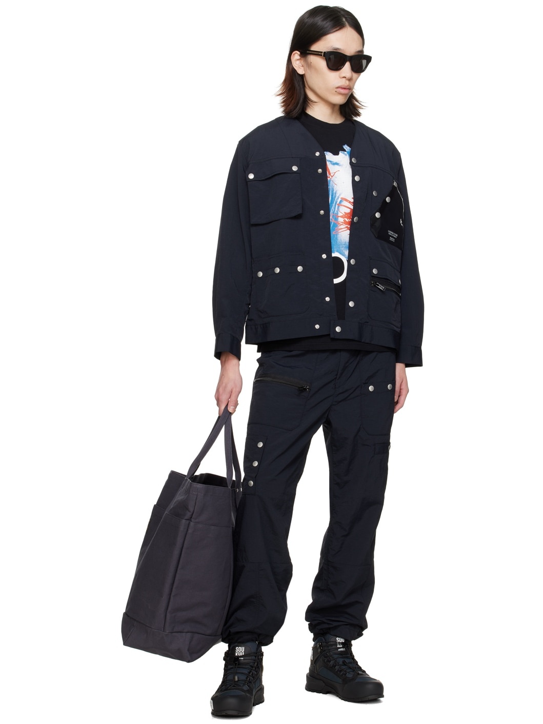 Black Crinkled Cargo Pants - 4