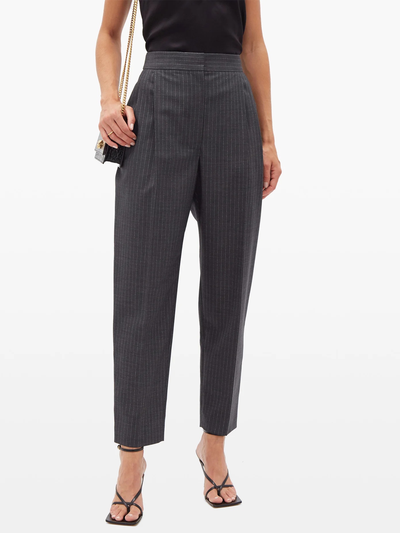 Metallic-pinstriped wool-blend twill trousers - 6