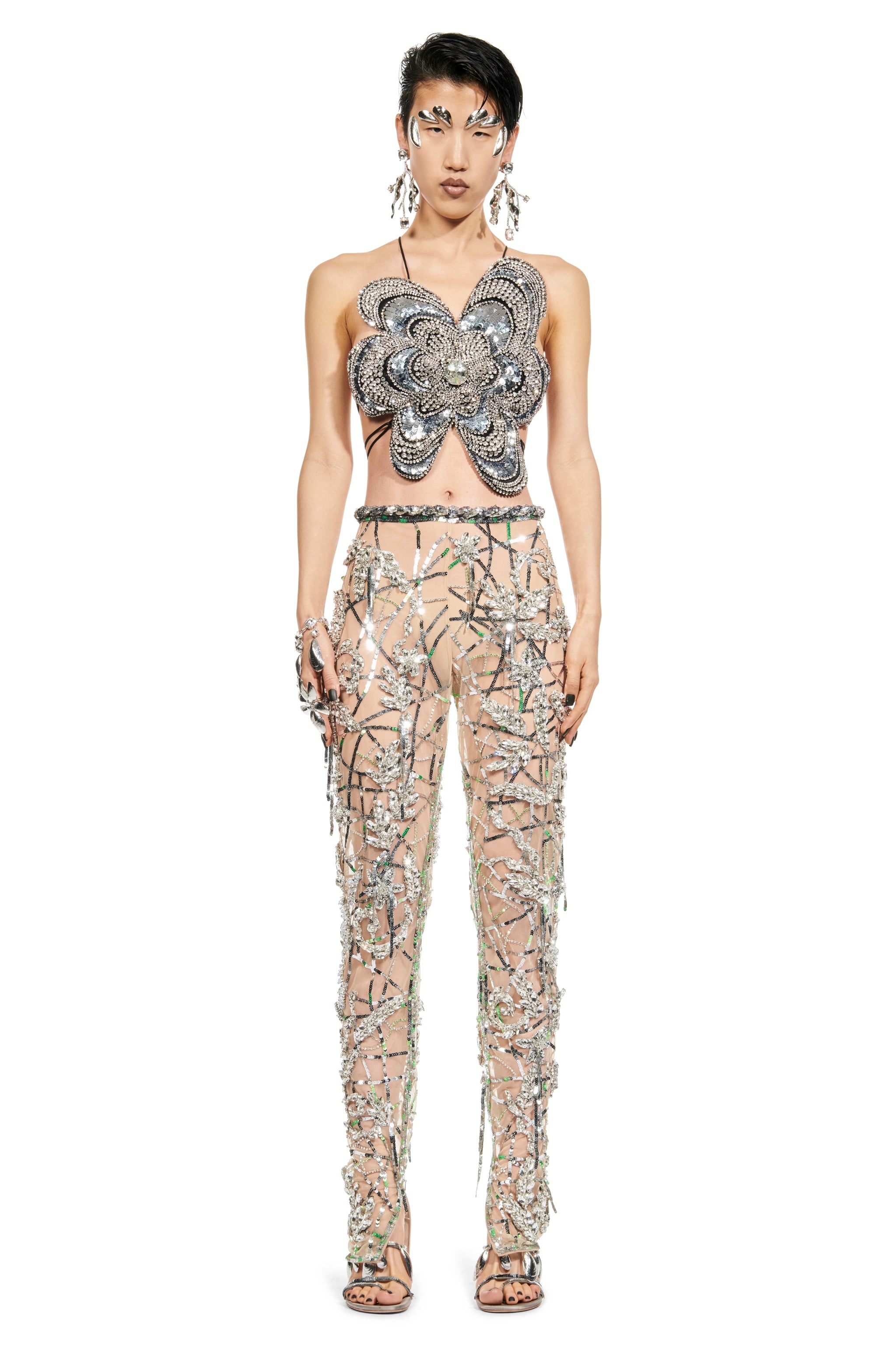 CRYSTAL EMBROIDERED MUSSEL FLOWER TOP - 4