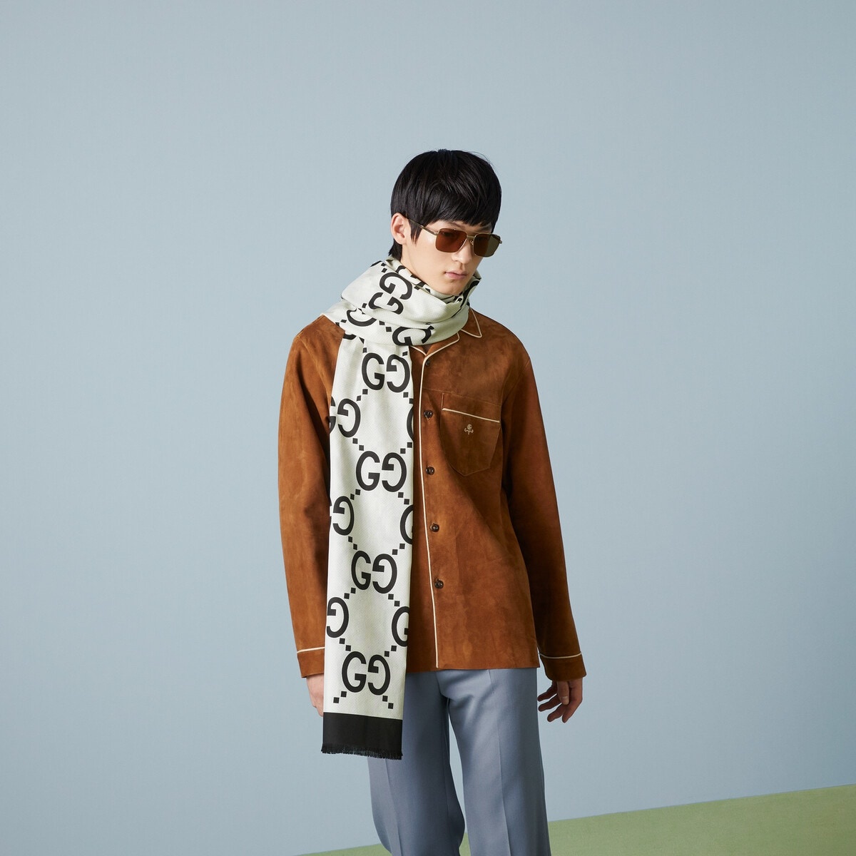 GG wool silk scarf - 3