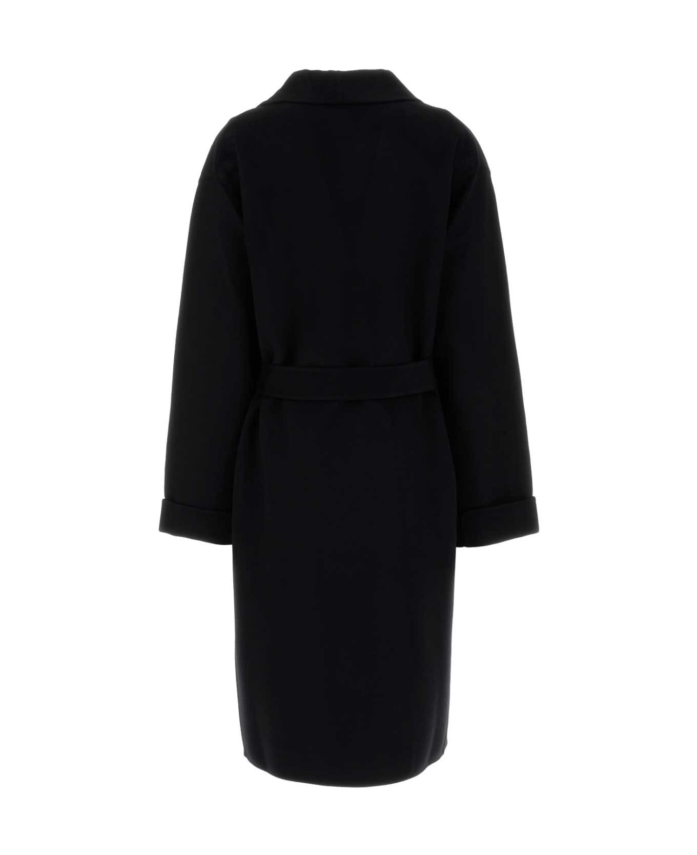 Black Wool Blend Coat - 2