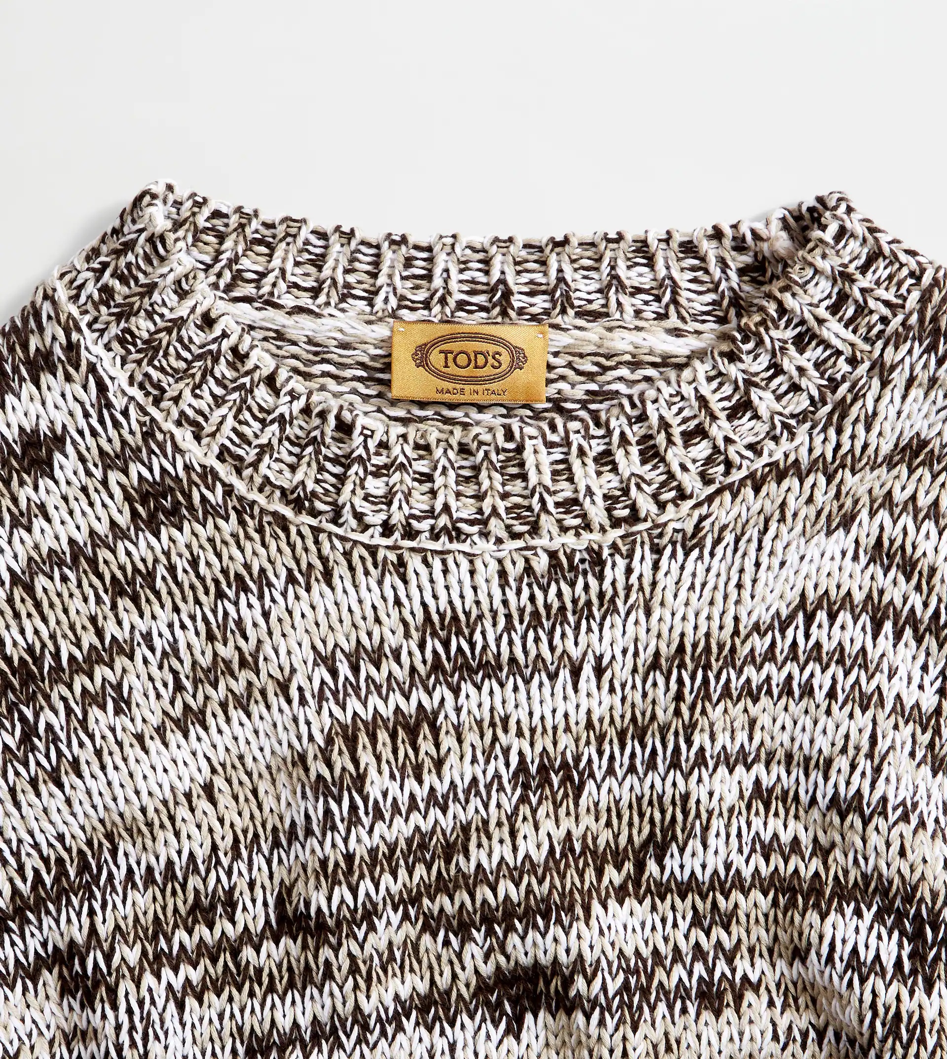 JUMPER IN MOULINÉ COTTON - BROWN, OFF WHITE - 5