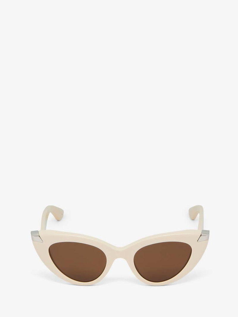 Women's Punk Rivet Cat-eye Sunglasses in Ivory - 1