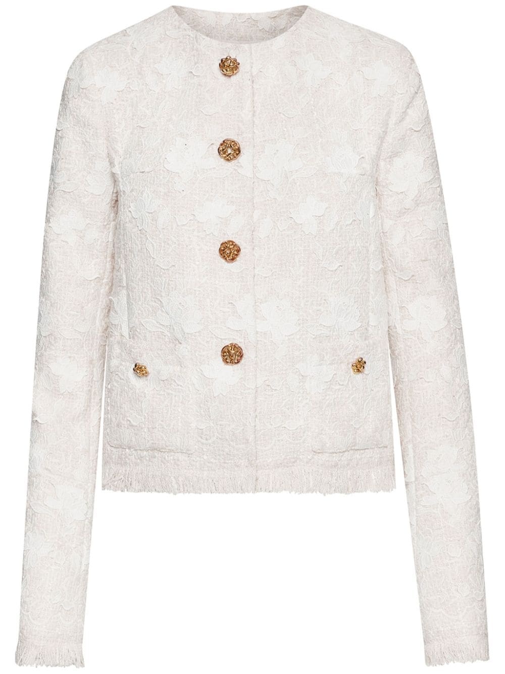 floral-embroidery tweed jacket - 1