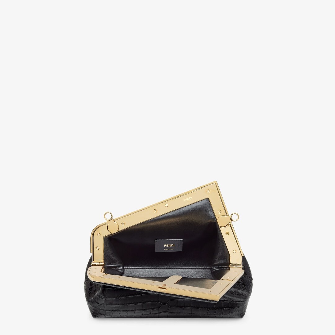 Small Fendi First bag made of exquisite black crocodile leather with a glossy finish. Oversized meta - 4