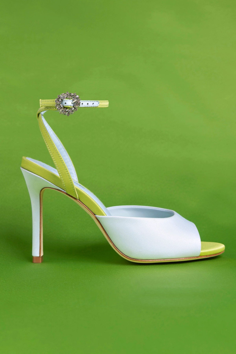 Larroudé Jasmine Sandal Powder Blue and Green Satin outlook