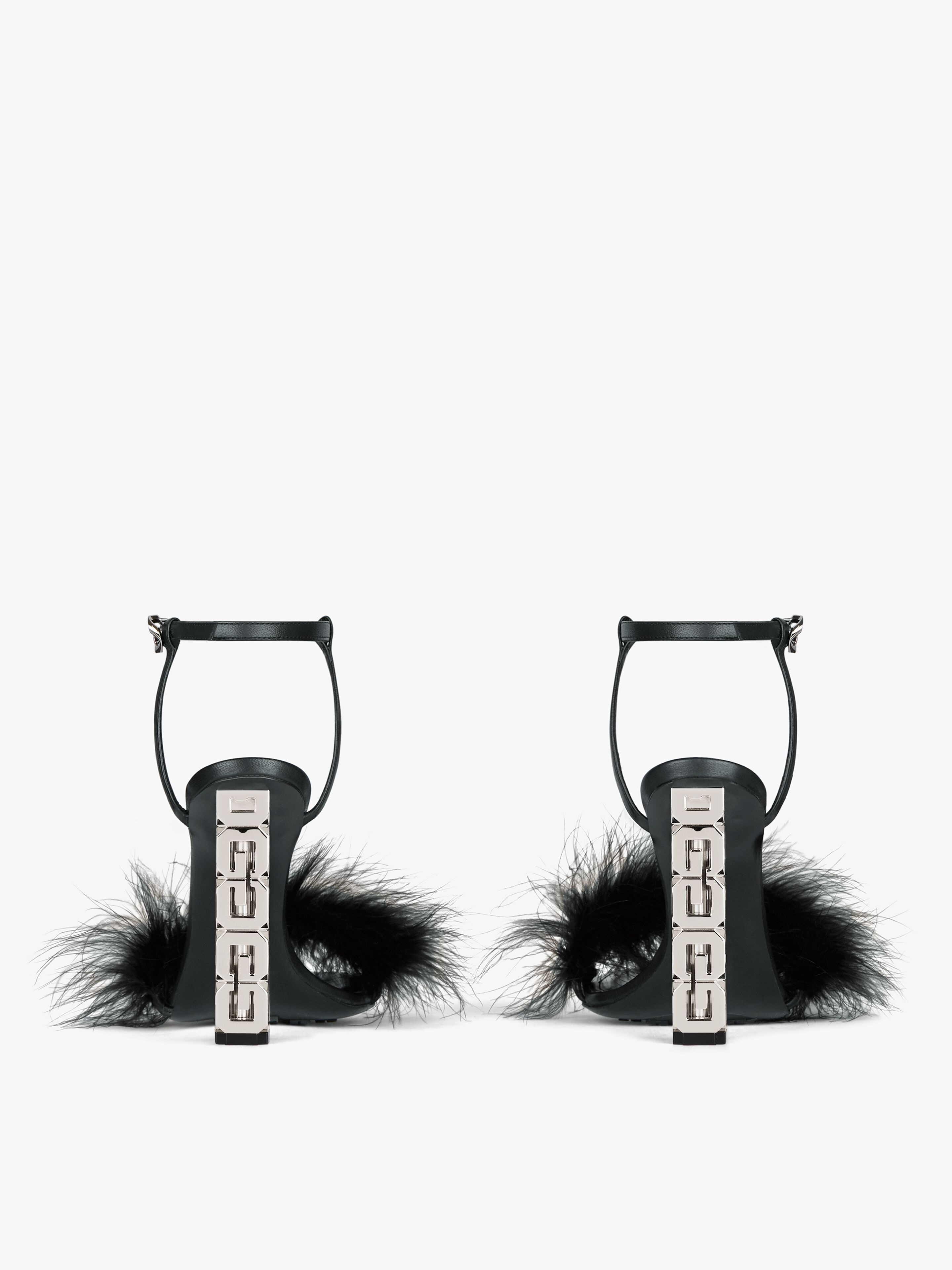 G CUBE FEATHER AND LEATHER SANDALS - 7