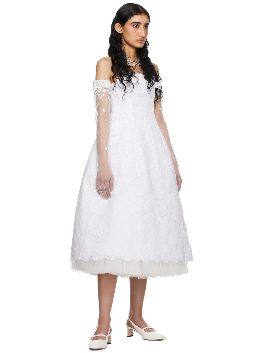 SSENSE Exclusive White Sequinned Sheer Gloves - 3