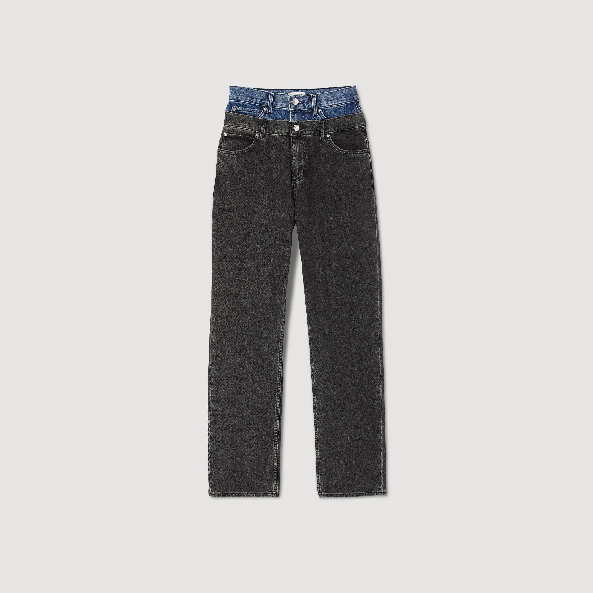 TWO-TONE DOUBLE-WAISTED JEANS - 1