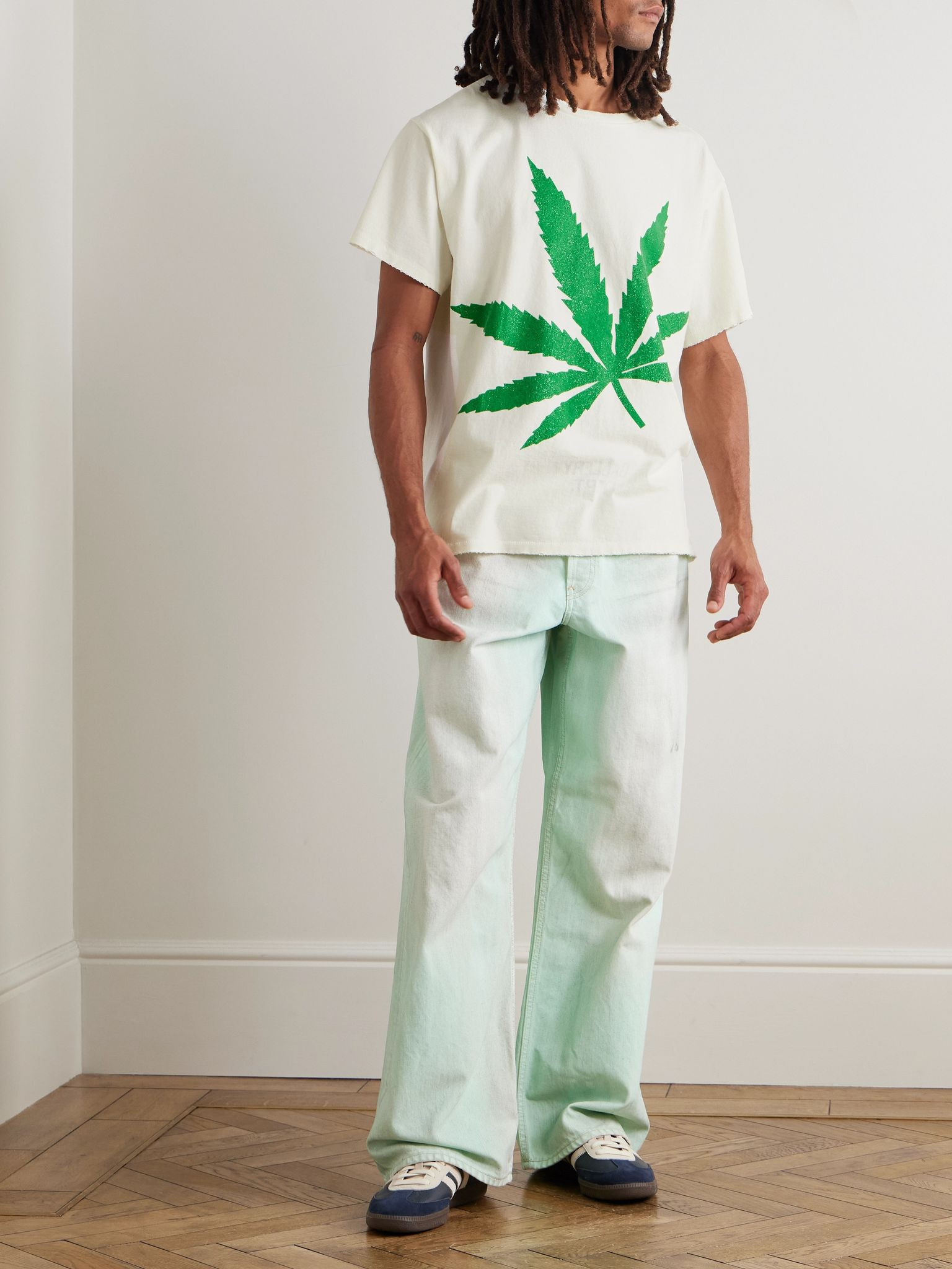 Weed Glittered Cotton-Jersey T-Shirt Green - 2