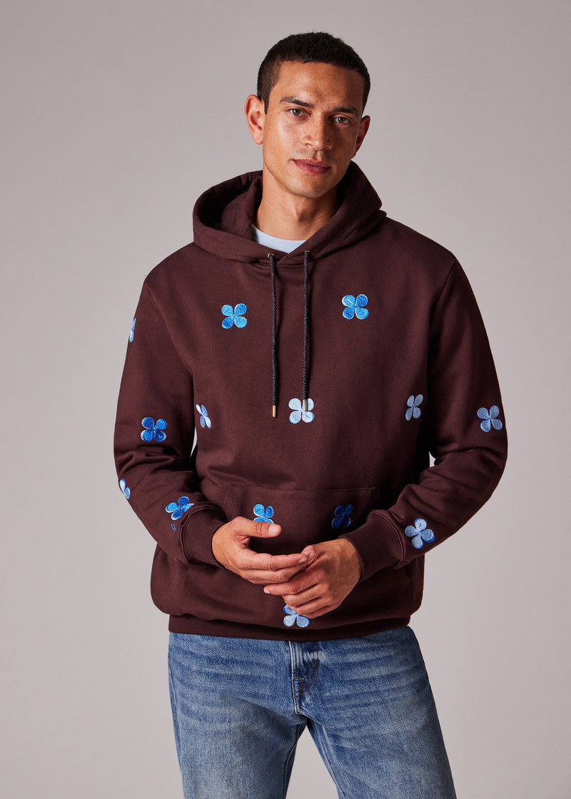Burgundy Embroidery Floral Cotton Hoodie 6