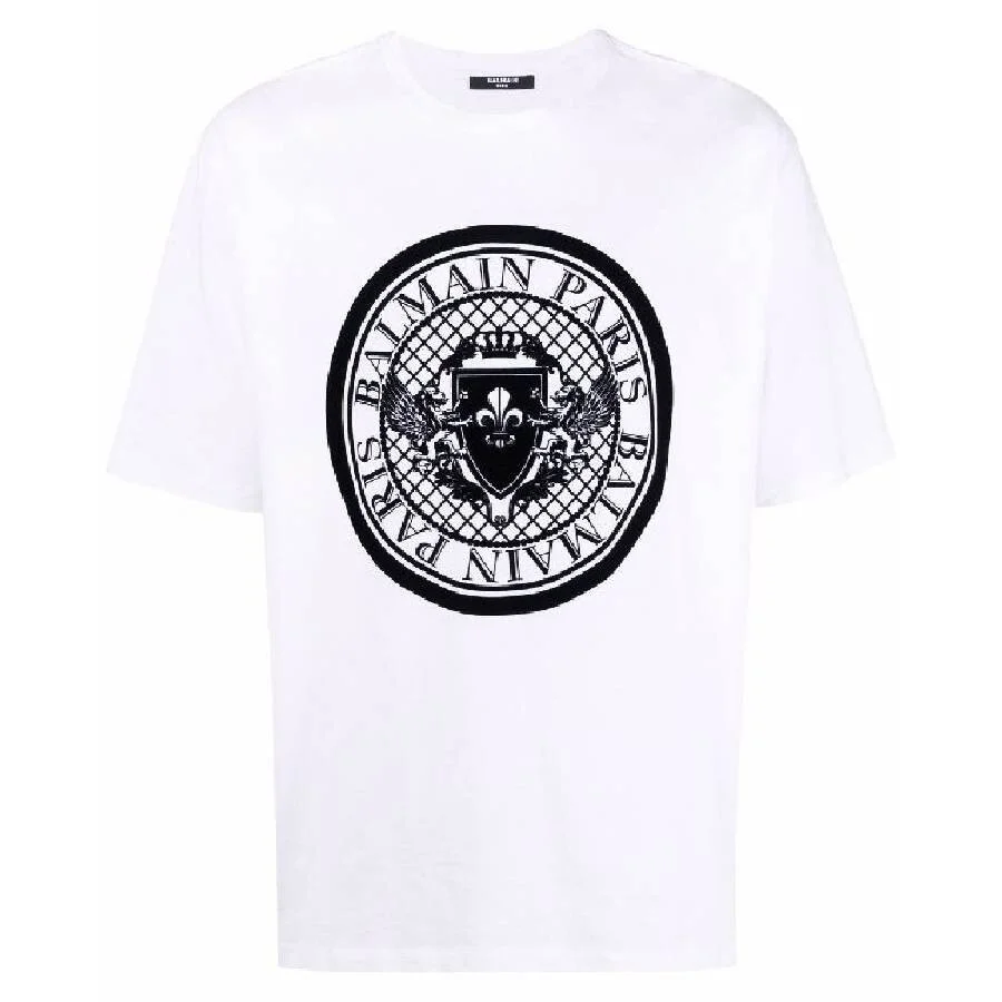 Balmain Flock Logo Embossed Cotton T Shirt - 1
