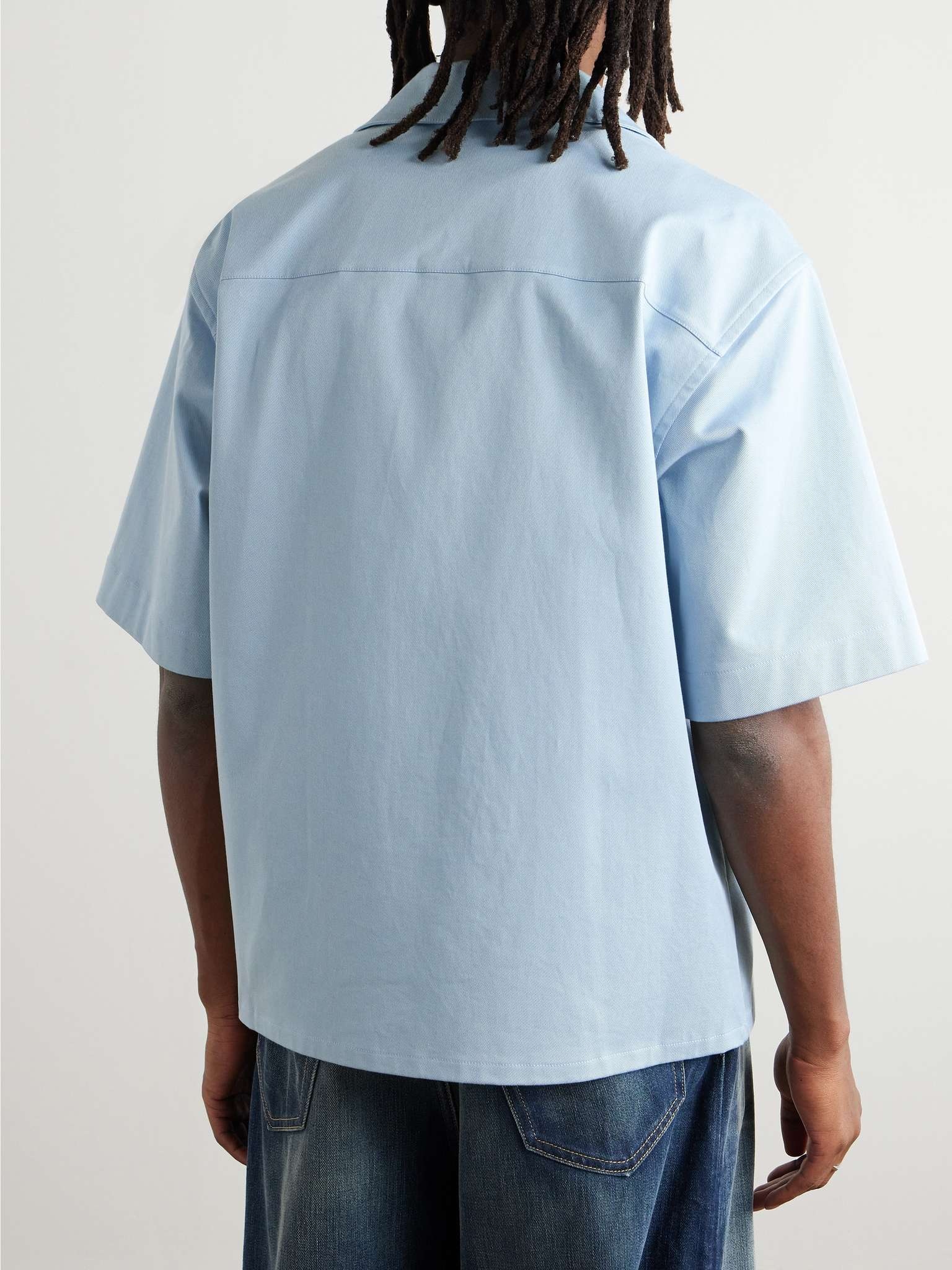 Convertible-Collar Logo-Embroidered Stretch-Cotton Gabardine Shirt - 3