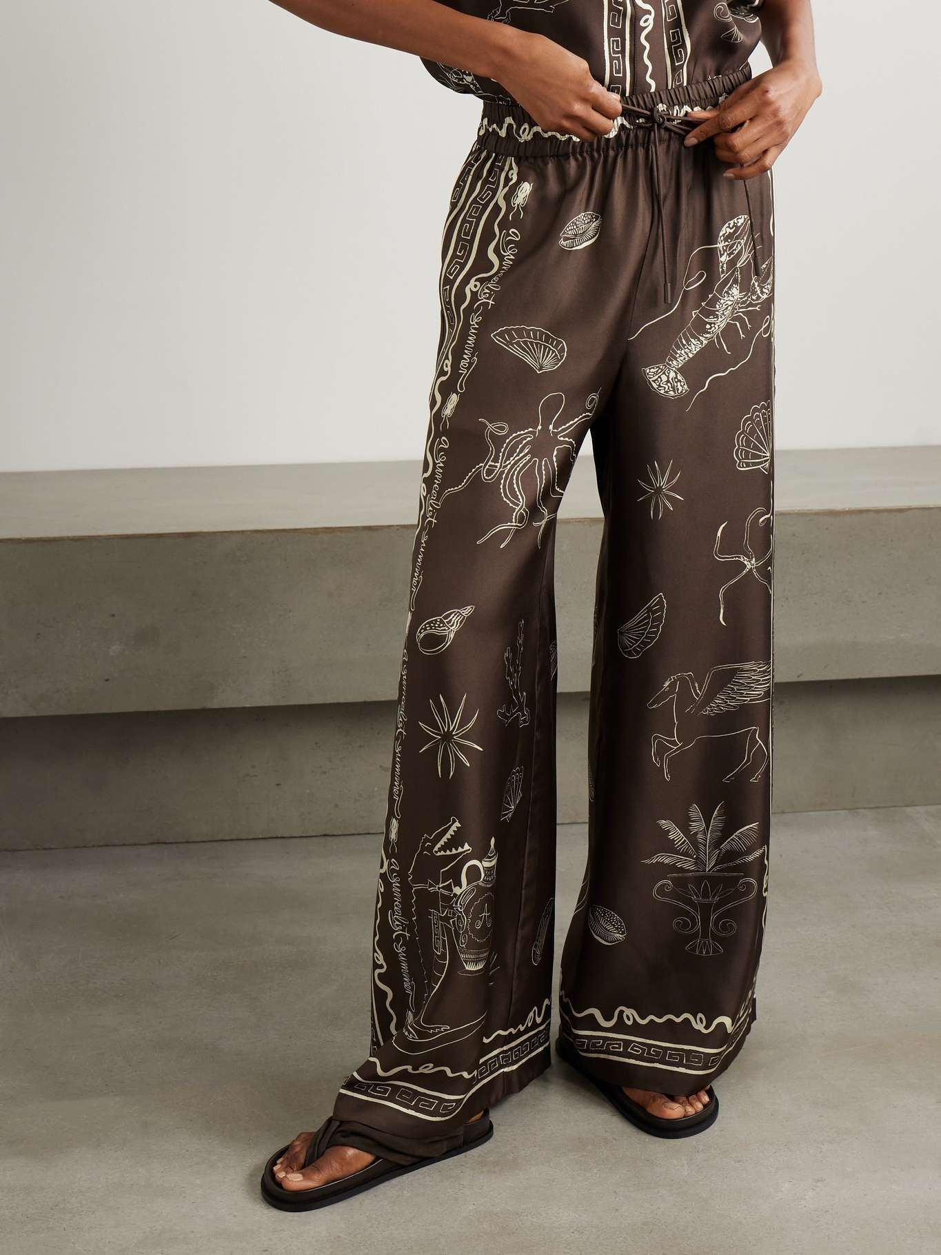+ Sam Pauletto Sammy printed silk-twill wide-leg pants Brown - 3