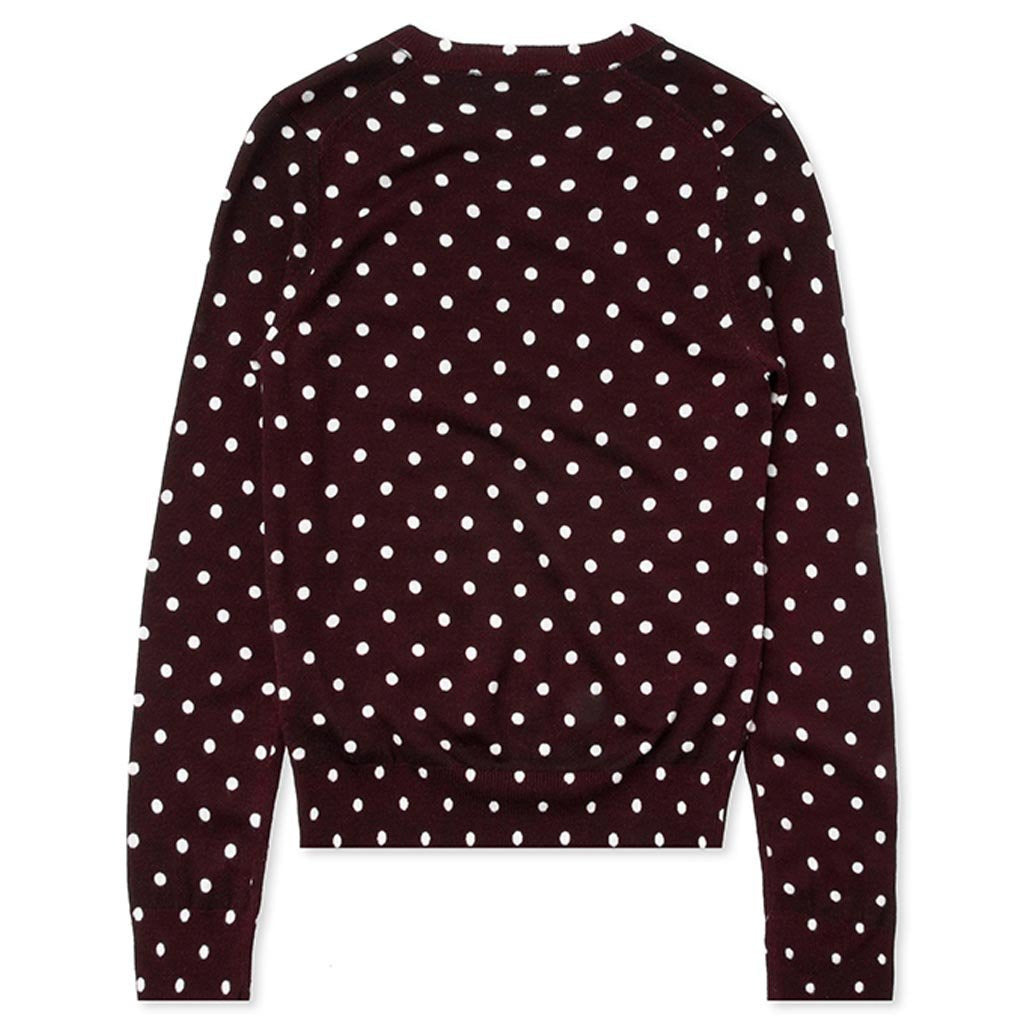 COMME DES GARCONS PLAY WOMENS POLKA DOT SWEATER - BURGUNDY - 2